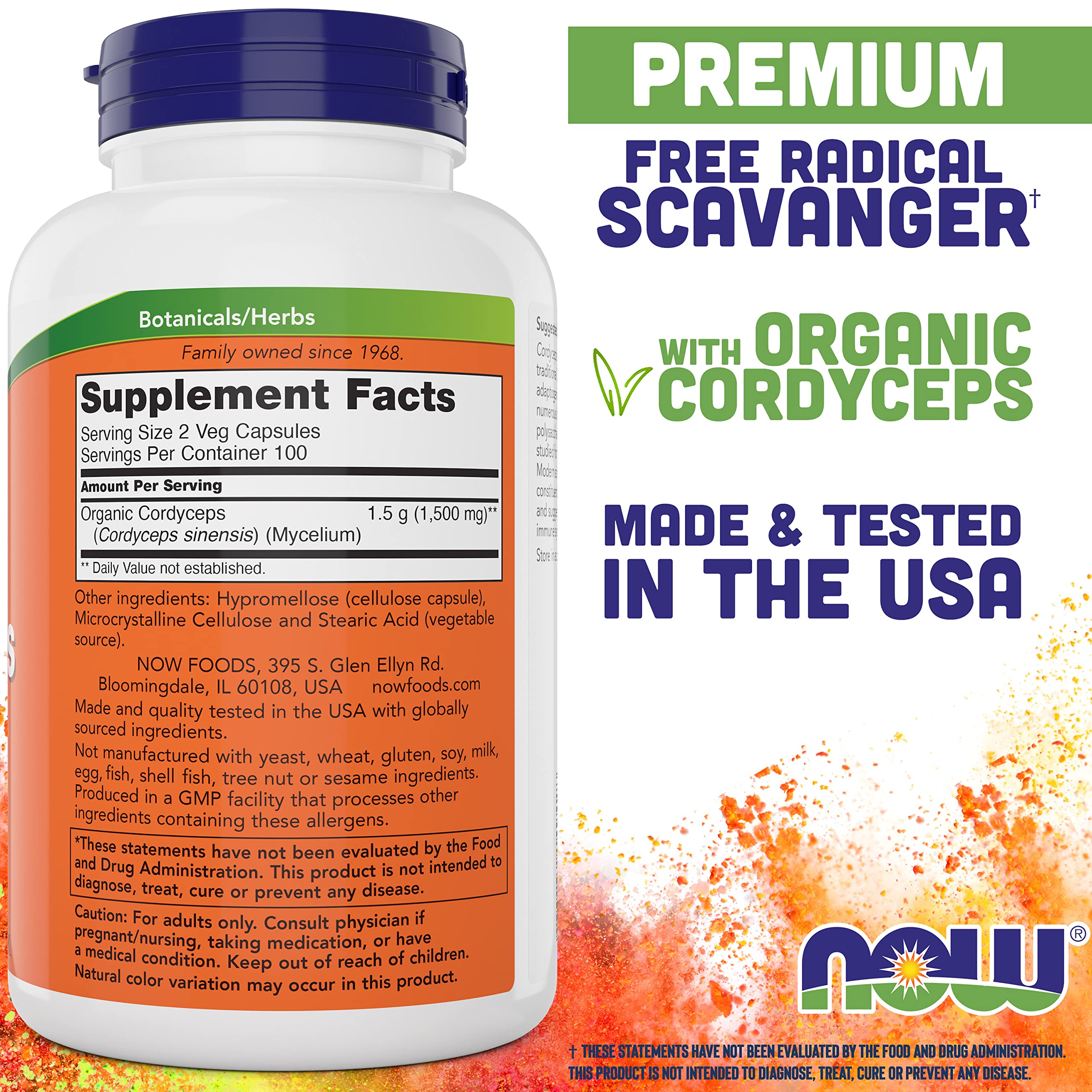 Foto 3 pulgar | Suplemento Orgánico de Cordyceps Now Foods 750 mg 200 Cápsulas Vegetales - Venta Internacional