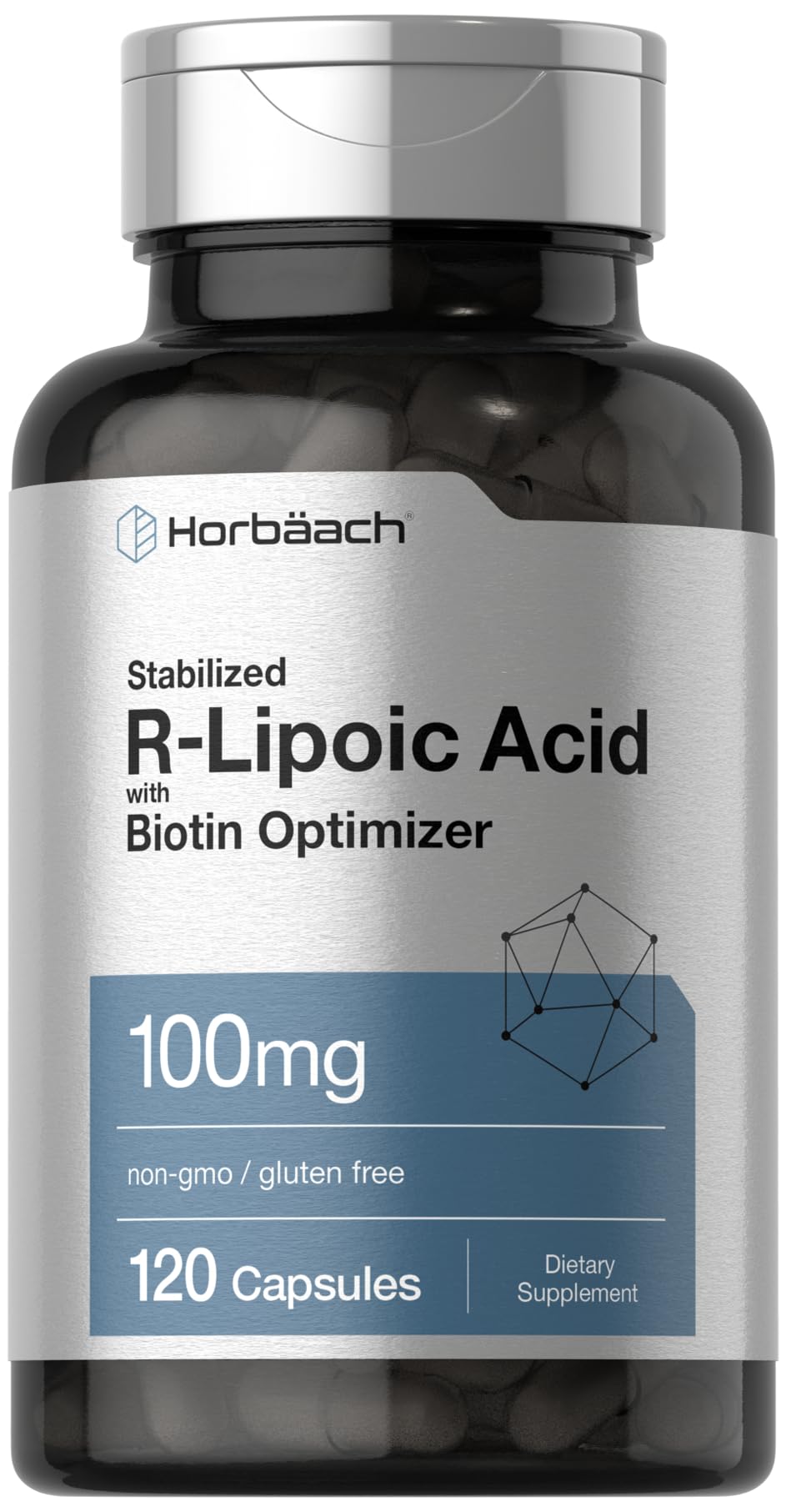 Suplemento de Ácido R-lipoico Horbaach 100 Mg Con Biotina 120 Cápsulas - Venta Internacional