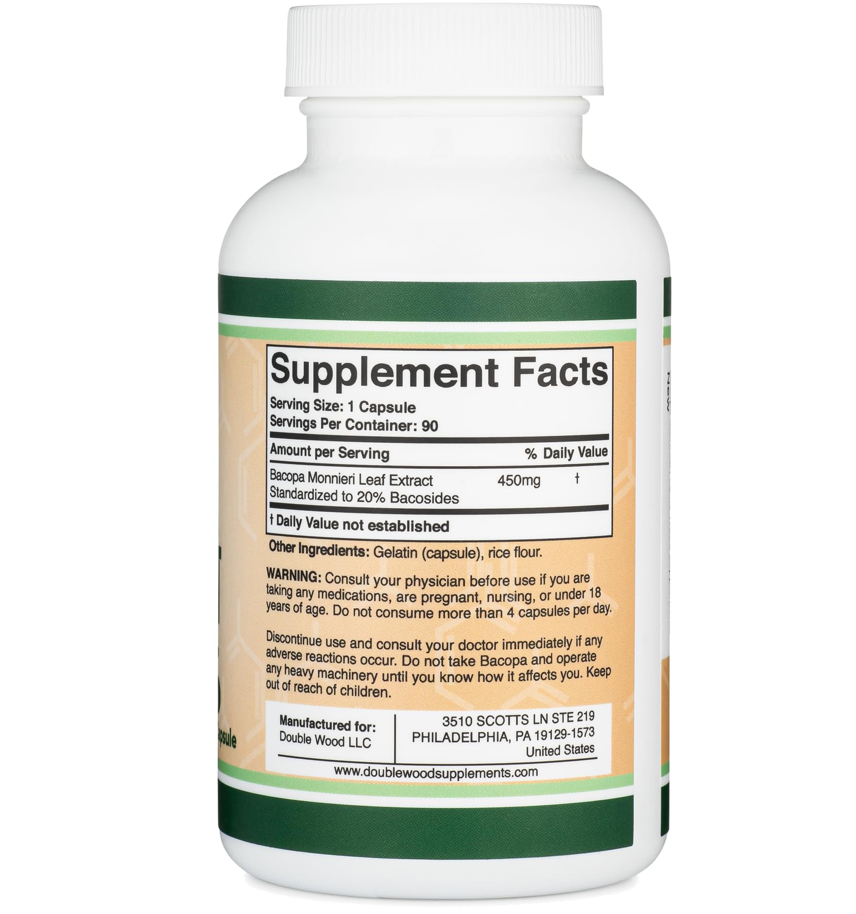 Foto 3 pulgar | Suplemento Double Wood Bacopa Monnieri 450 Mg 90 Cápsulas - Venta Internacional