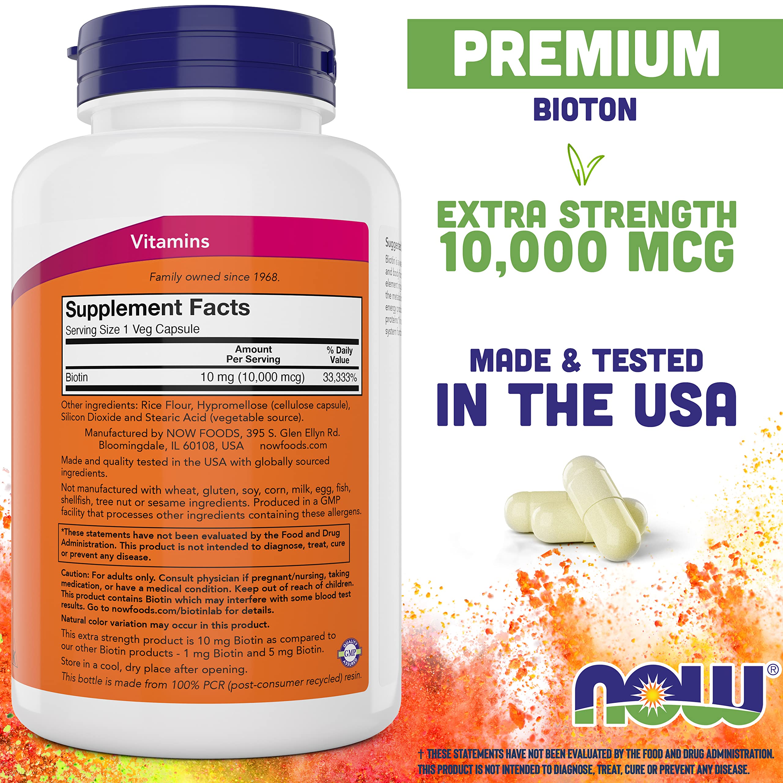 Foto 3 pulgar | Suplemento Now Foods Extra Strength Biotina 10 mg 200 Cápsulas - Venta Internacional