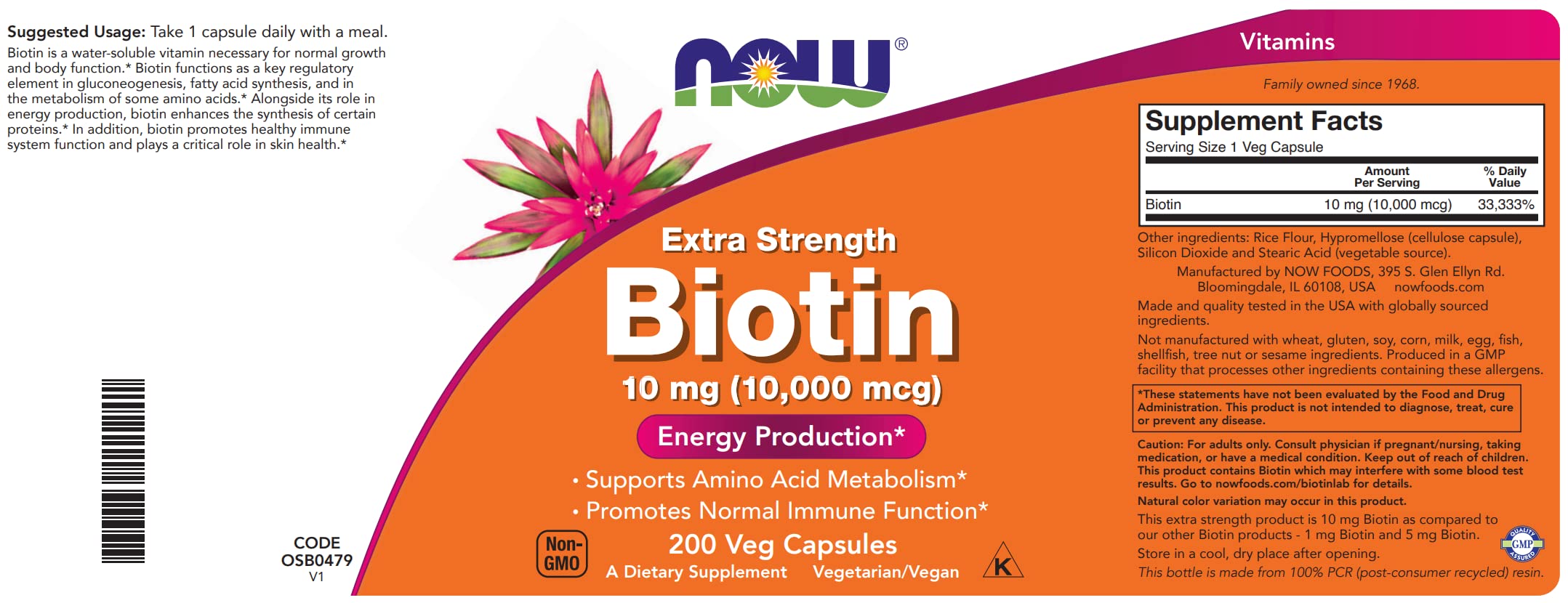 Foto 5 pulgar | Suplemento Now Foods Extra Strength Biotina 10 mg 200 Cápsulas - Venta Internacional