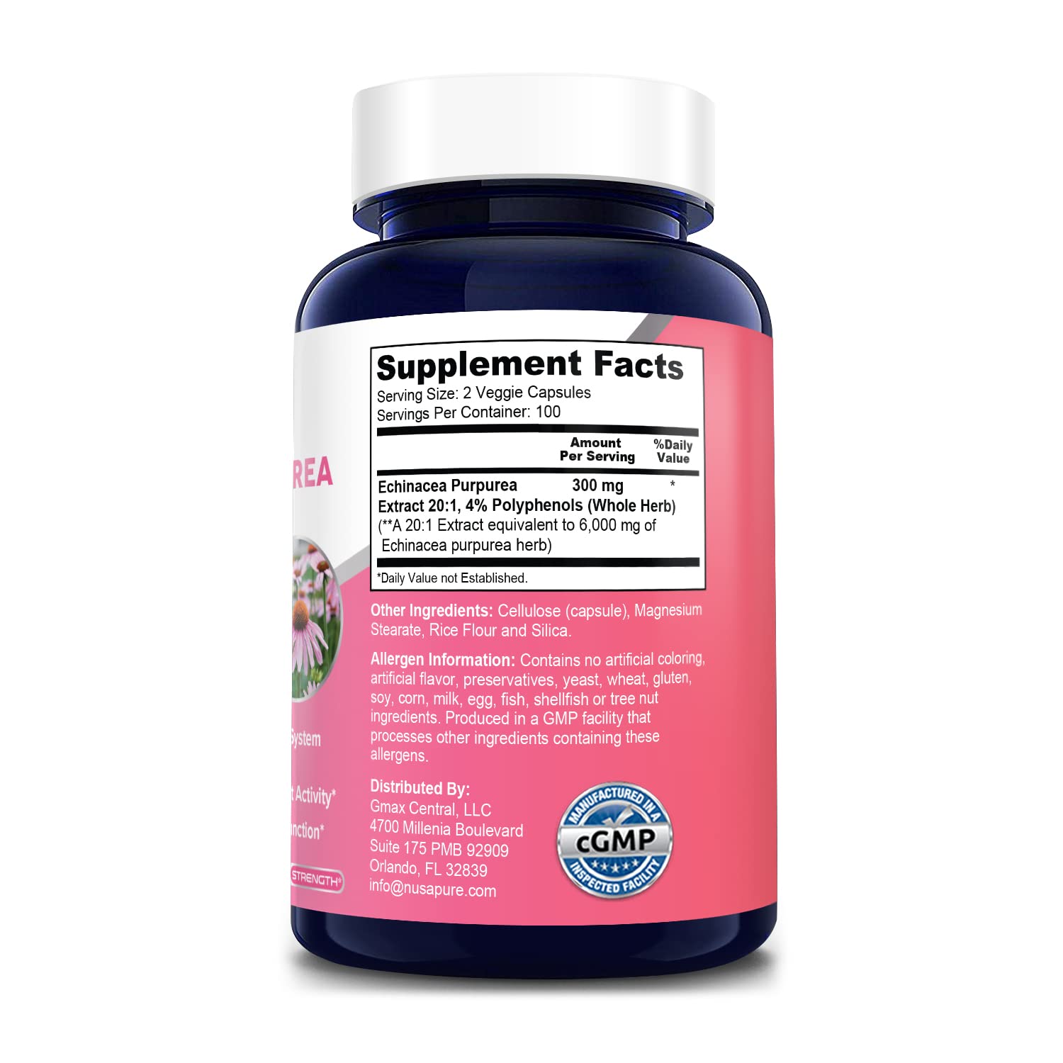 Foto 3 pulgar | Suplemento De Extracto De Equinácea Nusapure 6000 Mg 200 Cápsulas - Venta Internacional.