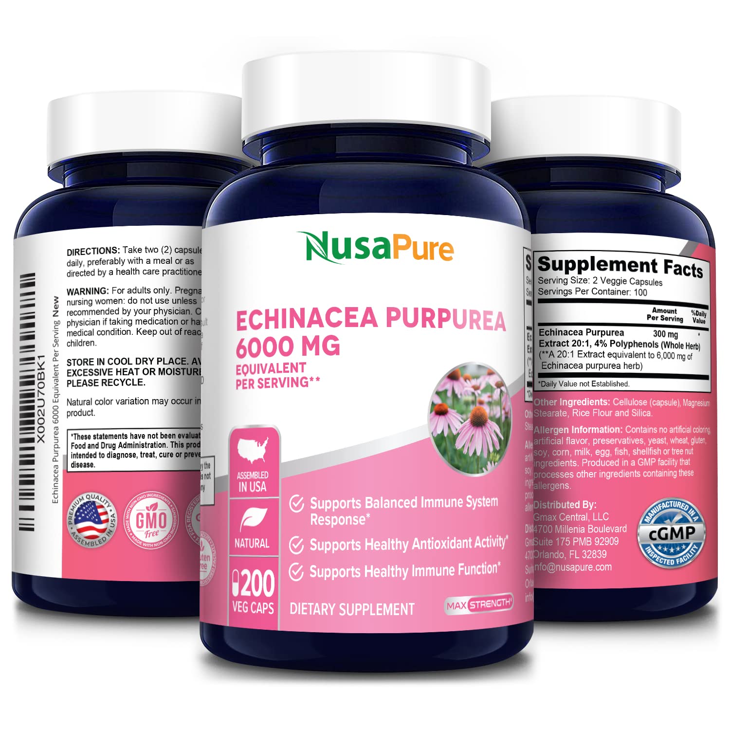 Foto 4 pulgar | Suplemento De Extracto De Equinácea Nusapure 6000 Mg 200 Cápsulas - Venta Internacional.