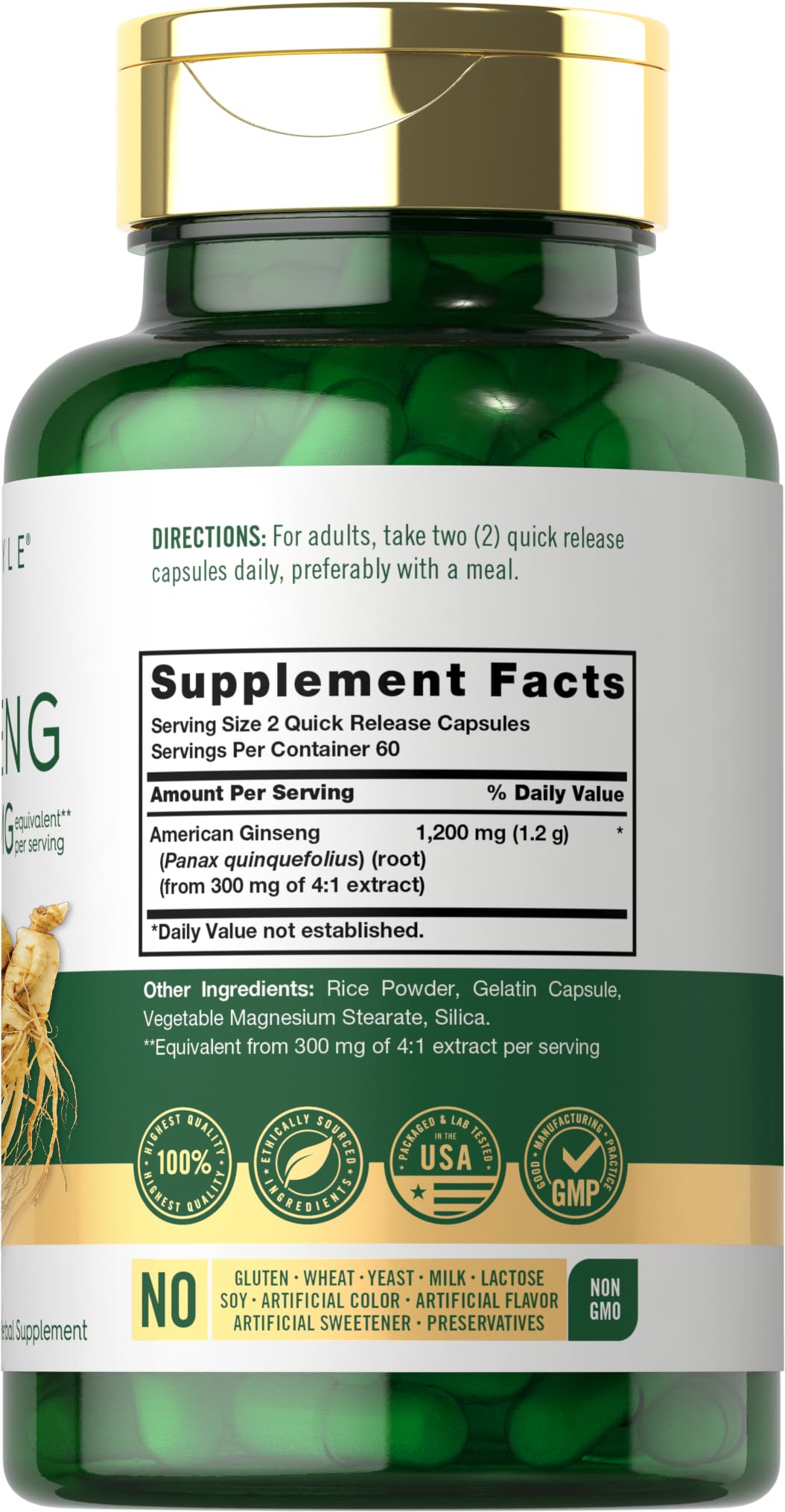 Foto 3 pulgar | Suplemento Carlyle Ginseng 120 Cápsulas de 1200 Mg Sin Ogm - Venta Internacional