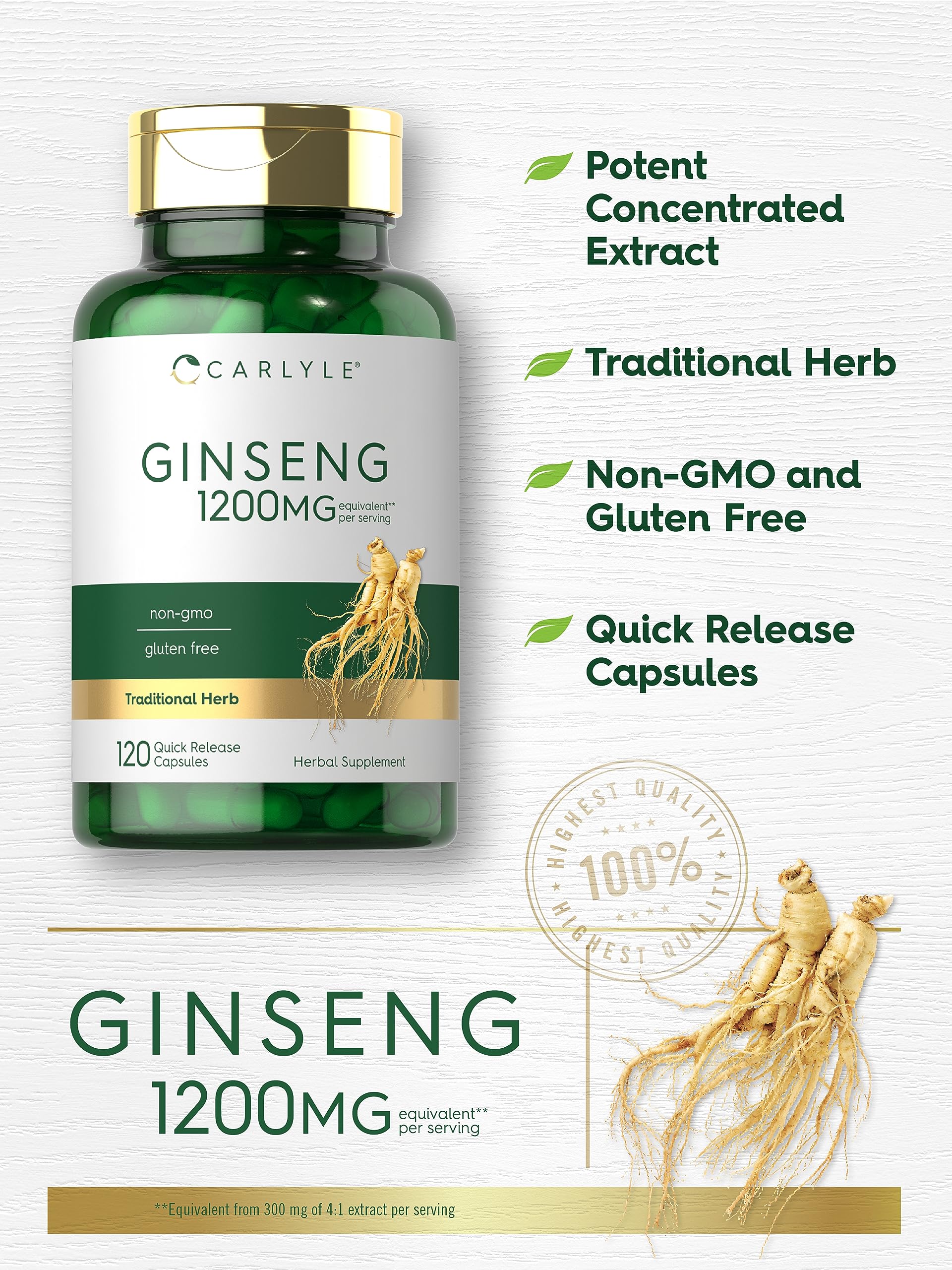 Foto 5 pulgar | Suplemento Carlyle Ginseng 120 Cápsulas de 1200 Mg Sin Ogm - Venta Internacional