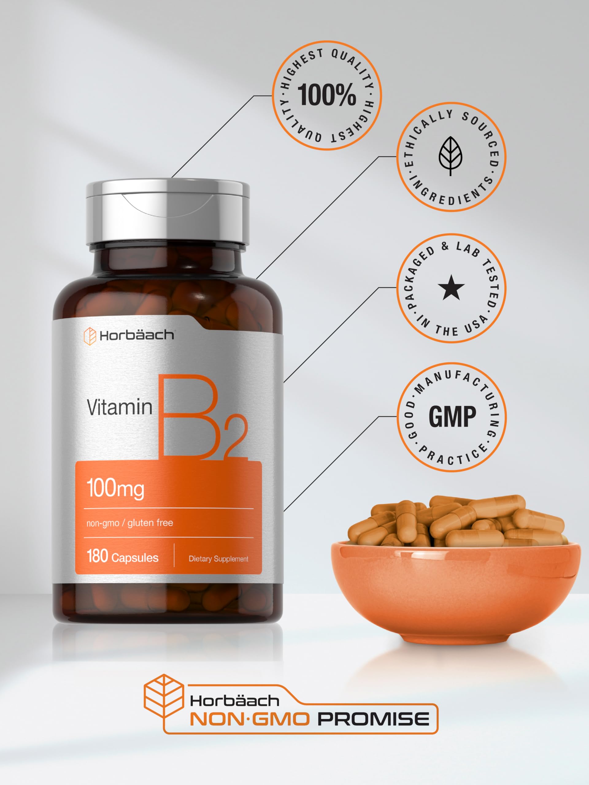 Foto 7 pulgar | Suplemento Horbäach De Vitamina B-2 100 Mg 180 Cápsulas - Venta Internacional.