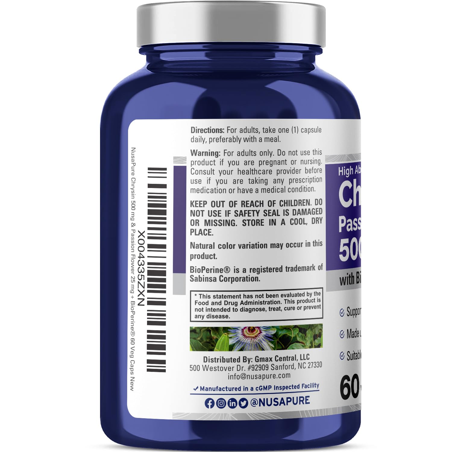Foto 4 pulgar | Suplemento Nusapure Chrysin de 60 Cápsulas-Venta Internacional