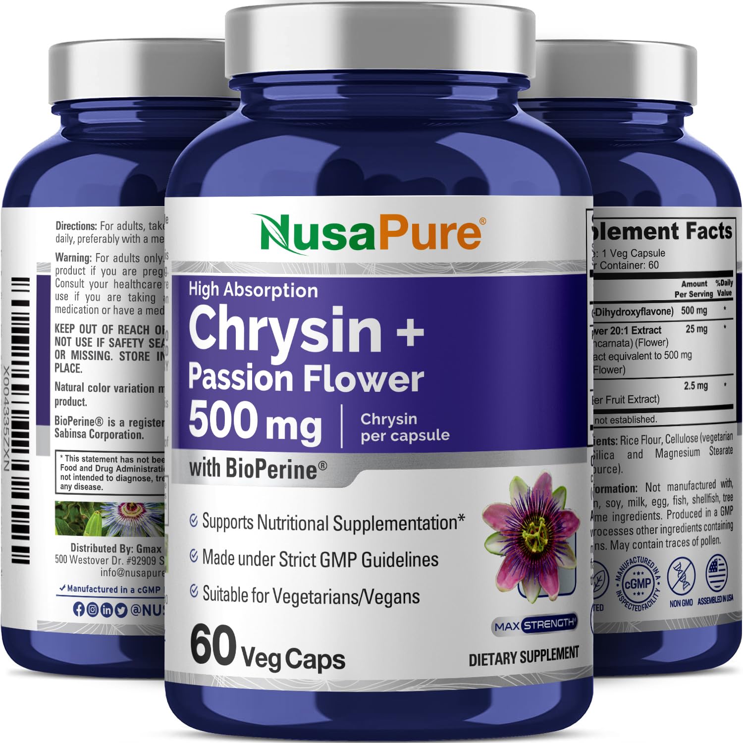 Foto 5 pulgar | Suplemento Nusapure Chrysin de 60 Cápsulas-Venta Internacional