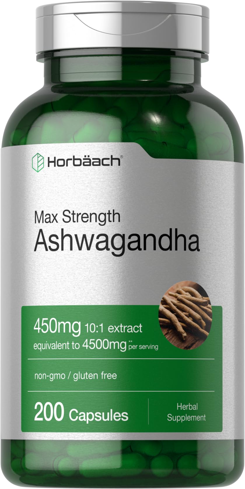 Foto 2 pulgar | Suplemento Horbäach Ashwagandha Max Strength 200 Cápsulas - Venta Internacional.