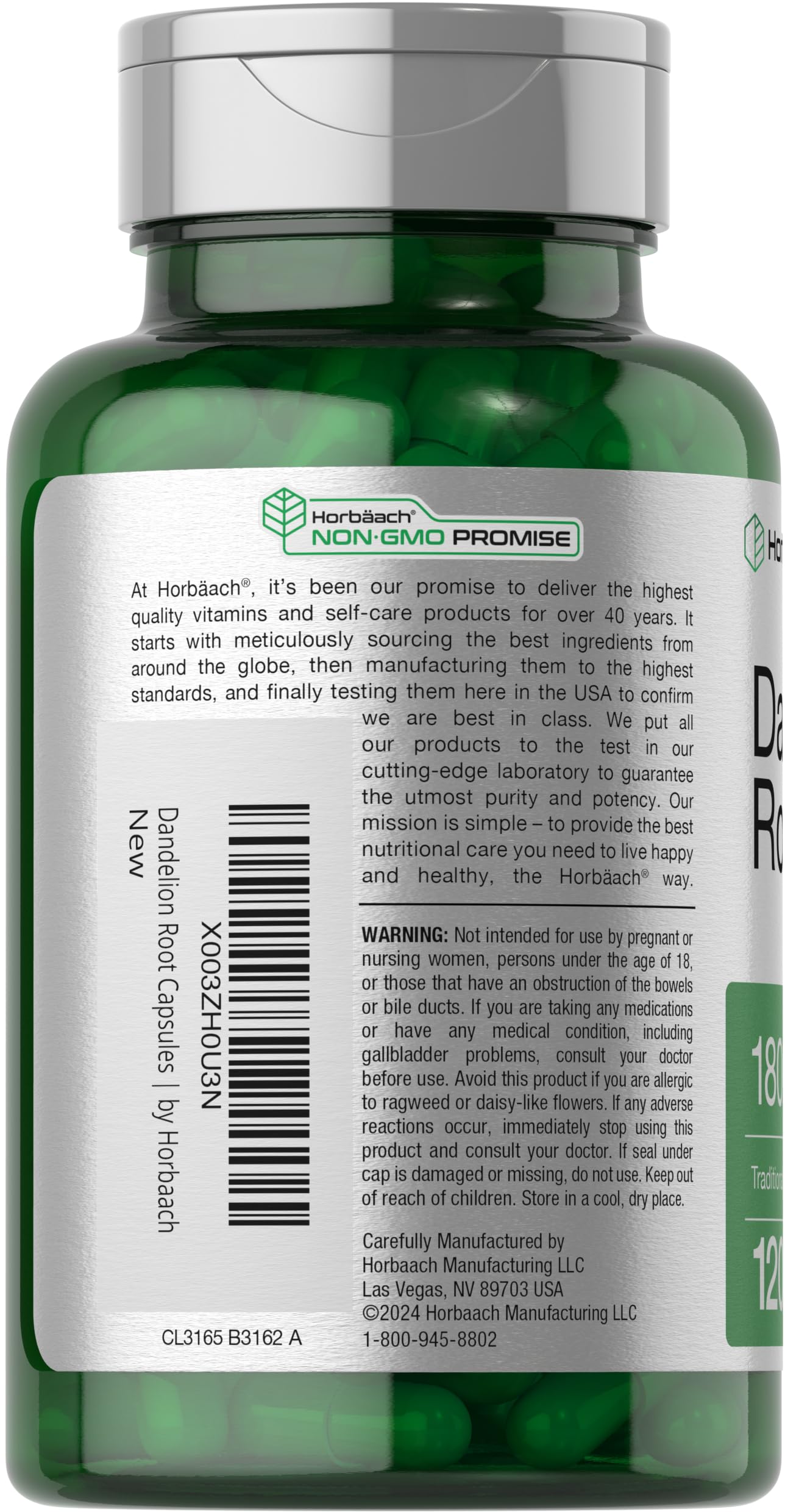 Foto 4 pulgar | Suplemento Horbäach De Raíz De Diente De León 1800 Mg 120 Cápsulas - Venta Internacional.