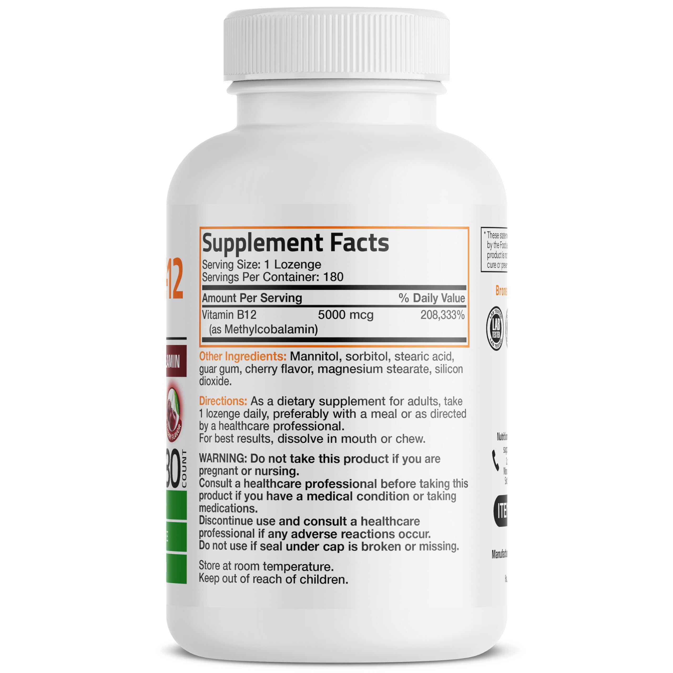 Foto 3 pulgar | Suplemento Bronson Methyl B12 5000 Mcg Vitamina B12 180 Tabletas - Venta Internacional