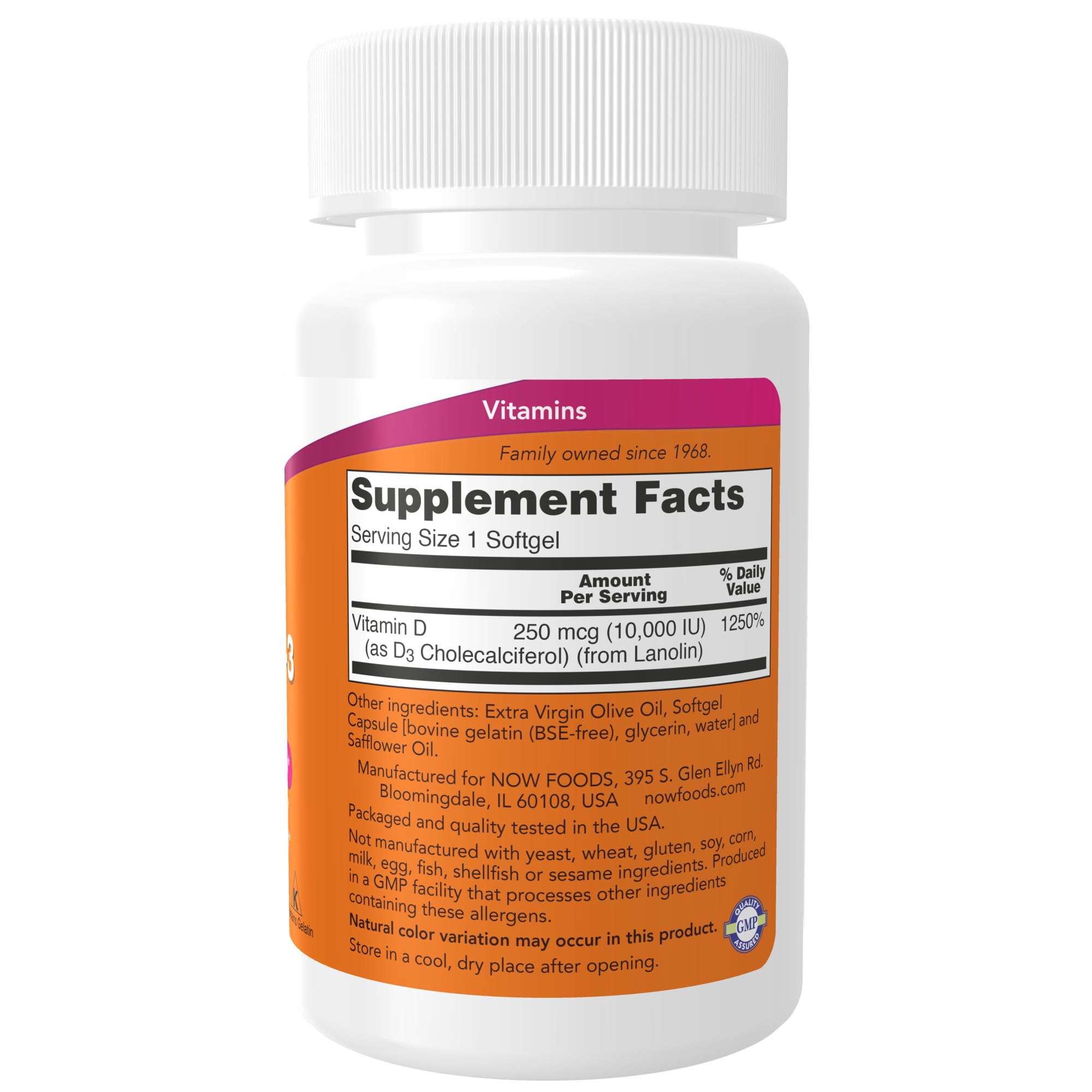 Foto 2 | Suplemento Now Foods Vitamina D-3 10 000 Ui 30 Cápsulas - Venta Internacional