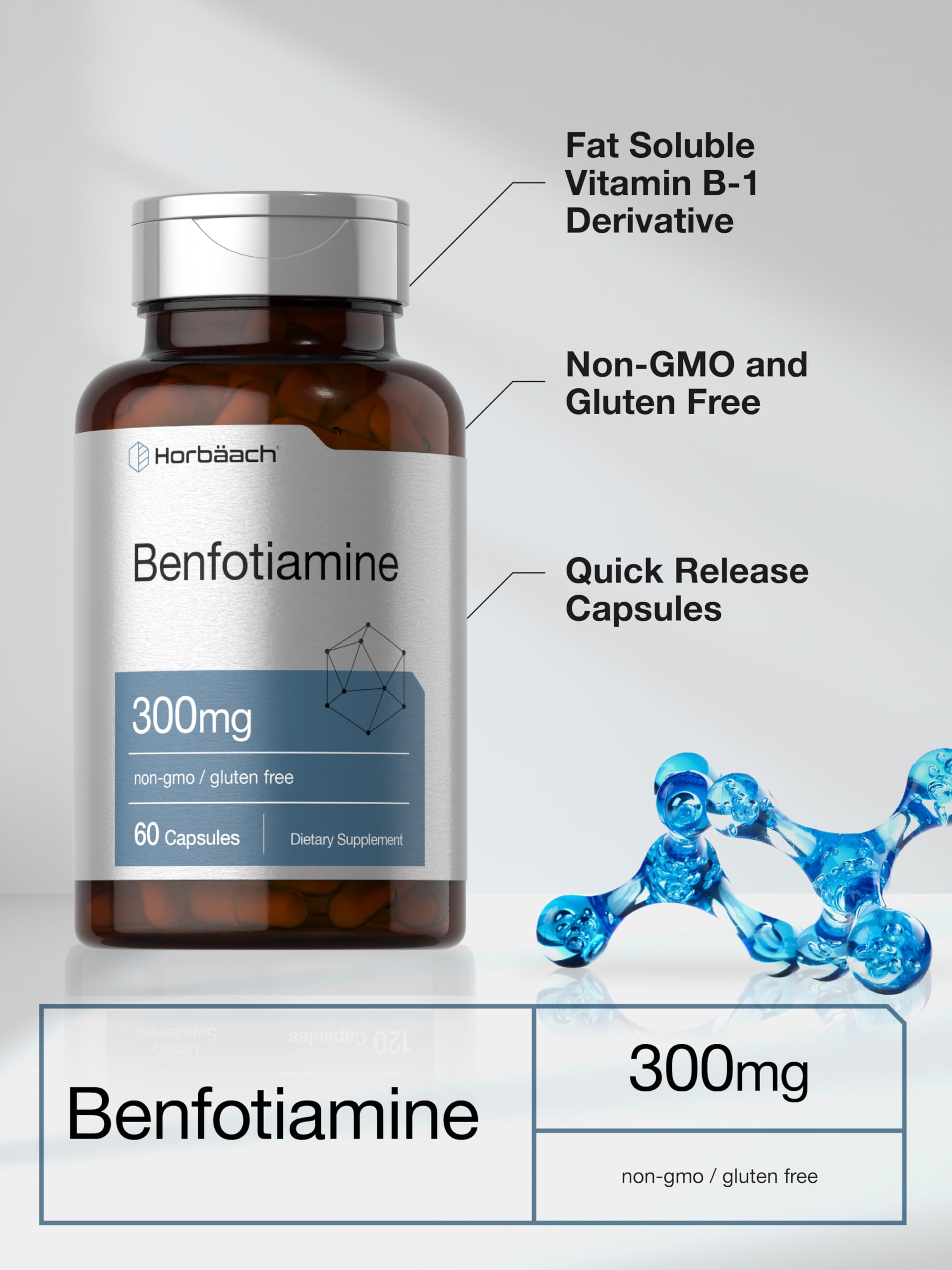 Foto 5 pulgar | Suplemento Horbäach Benfotiamina 300 Mg 60 Cápsulas - Venta Internacional.
