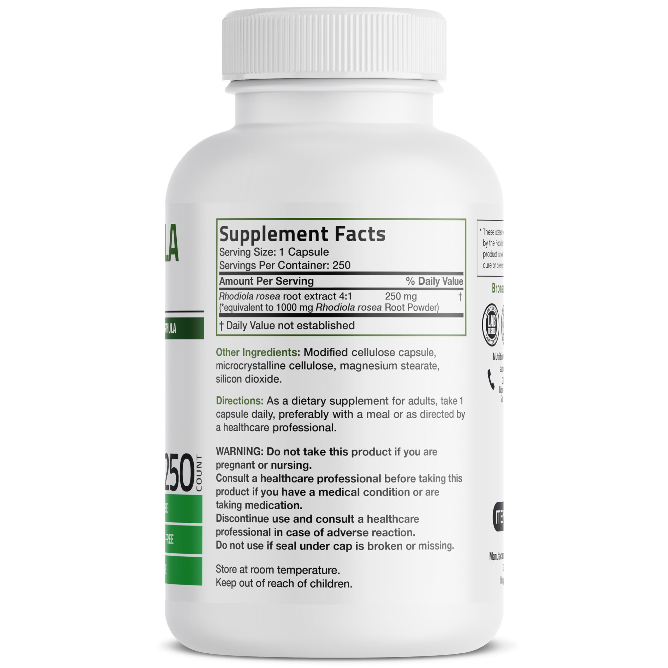 Foto 3 pulgar | Suplemento Bronson Rhodiola Rosea 1000 Mg 250 Cápsulas - Venta Internacional