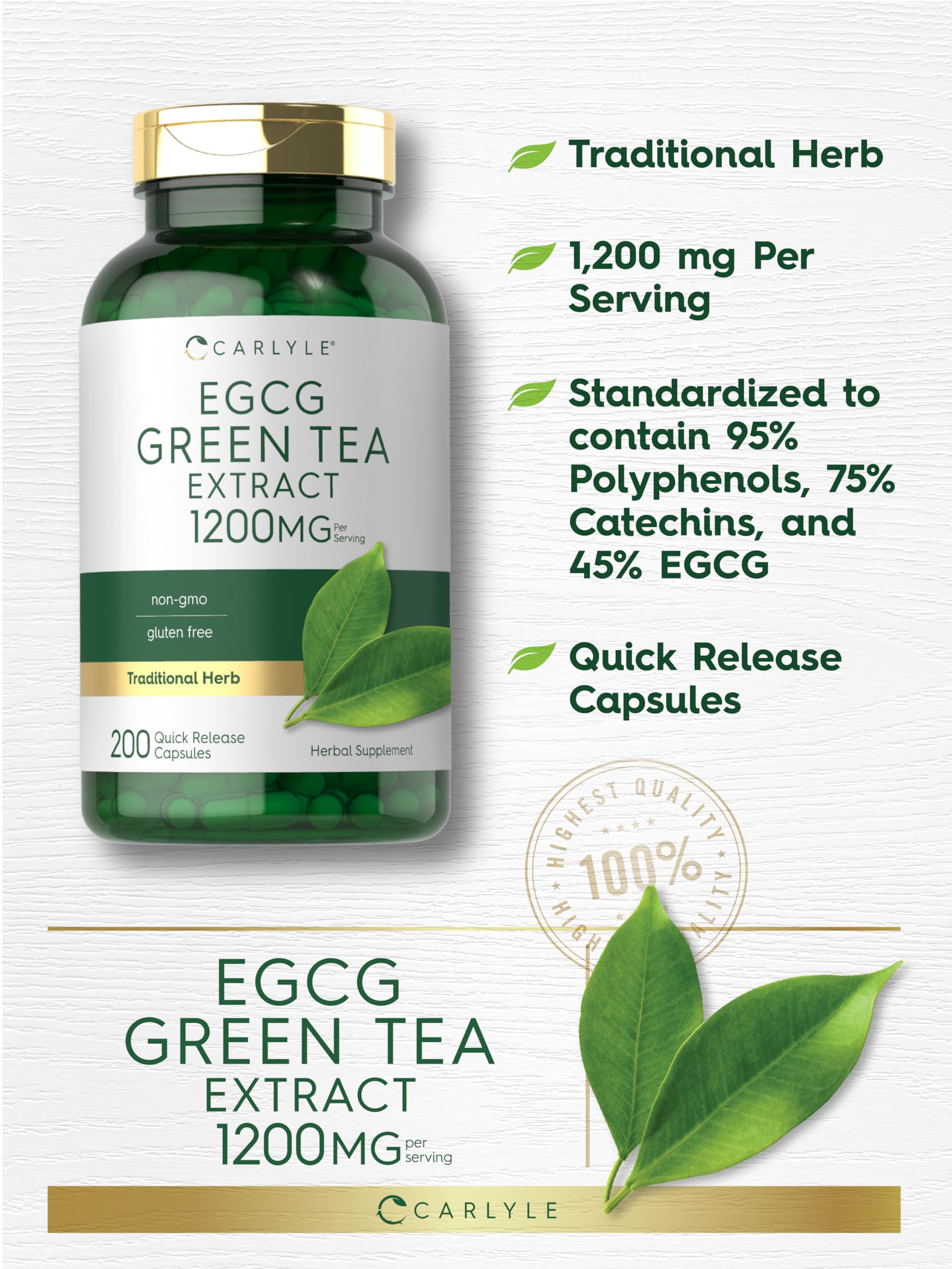 Foto 5 pulgar | Suplemento De Extracto De Té Verde Carlyle Egcg 1200 Mg 200 Cápsulas - Venta Internacional.