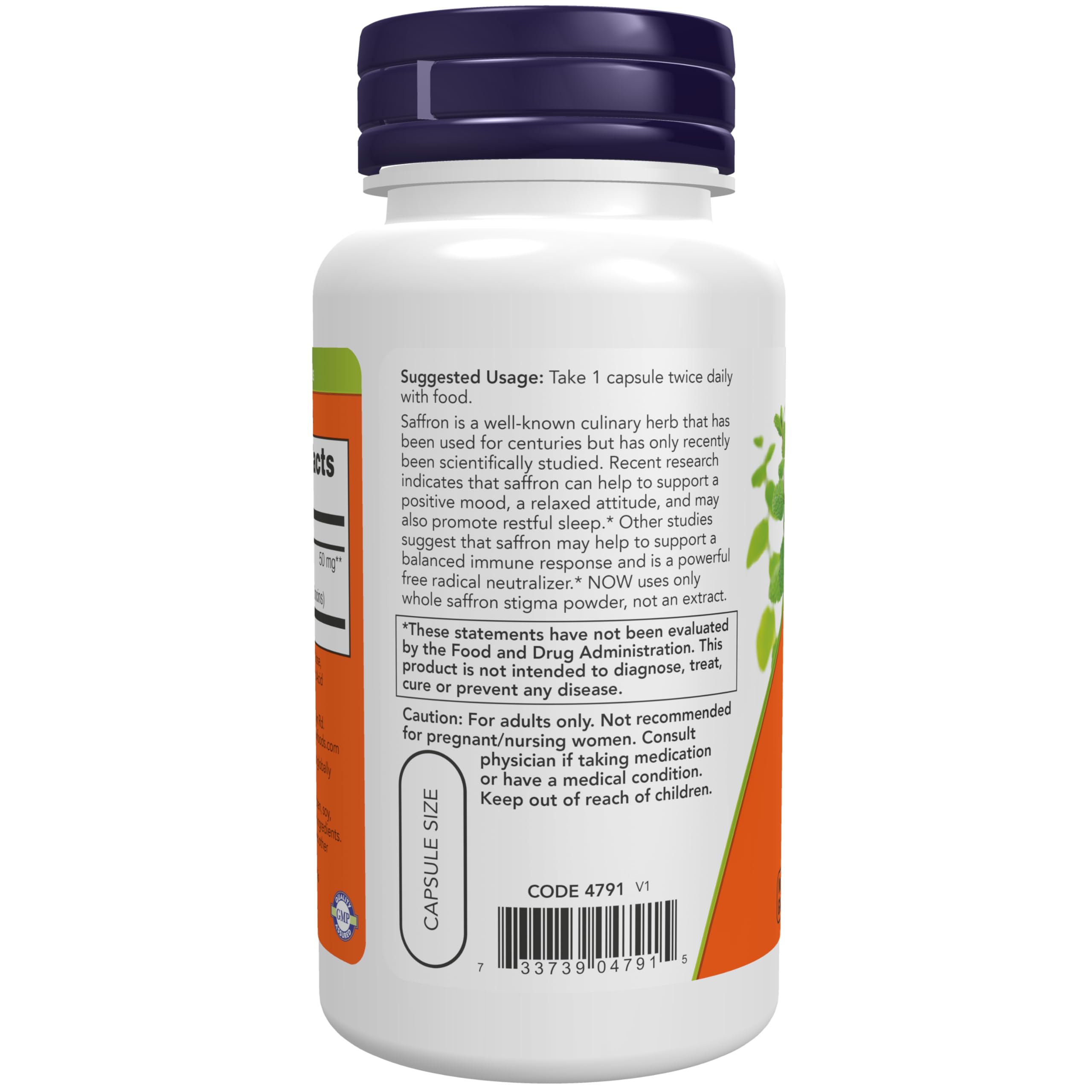 Foto 4 pulgar | Suplements Now Foods, Azafrán Y Hierbas Enteras, 50 Mg, 60 Cápsulas Vegetarianas - Venta Internacional.