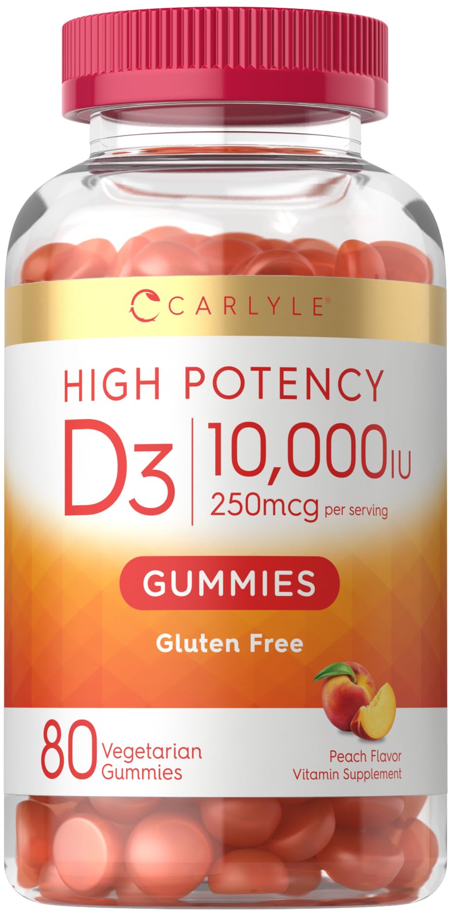 Gomitas Carlyle Con Vitamina D3, 10000 Ui, 80 Unidades, Sabor A Melocotón - Venta Internacional.