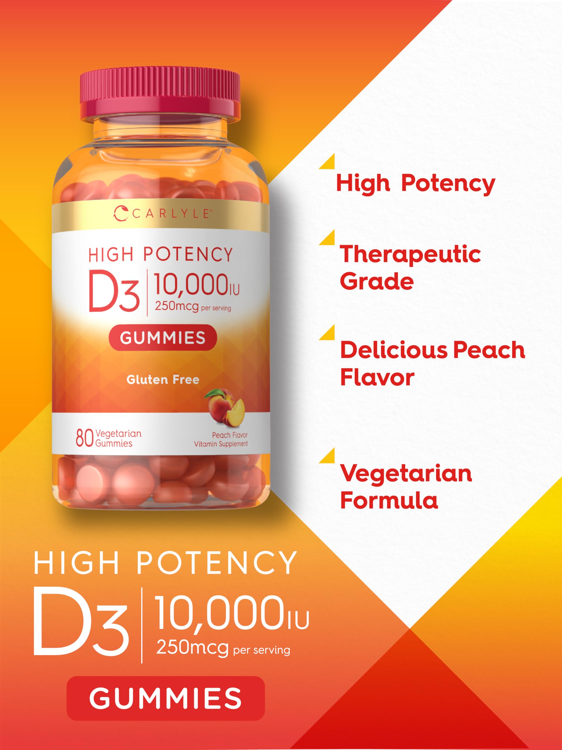 Foto 5 pulgar | Gomitas Carlyle Con Vitamina D3, 10000 Ui, 80 Unidades, Sabor A Melocotón - Venta Internacional.