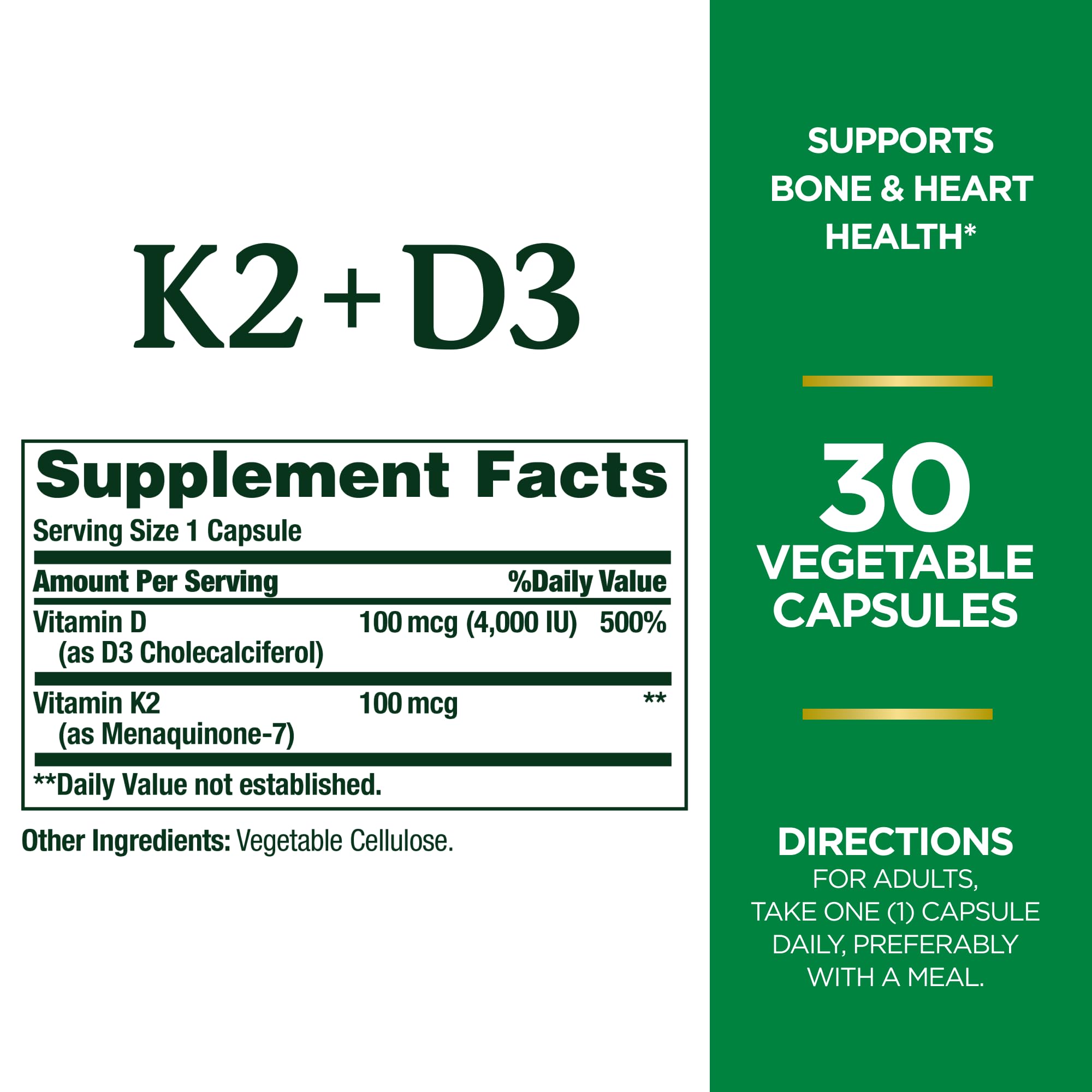 Foto 2 | Suplemento De Vitamina D3 K2 De Nature's Bounty De 4000 Ui + 100 Mcg - Venta Internacional.