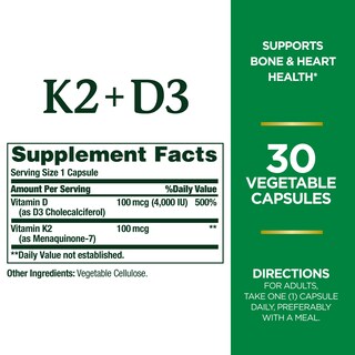 Foto 2 | Suplemento De Vitamina D3 K2 De Nature's Bounty De 4000 Ui + 100 Mcg - Venta Internacional.