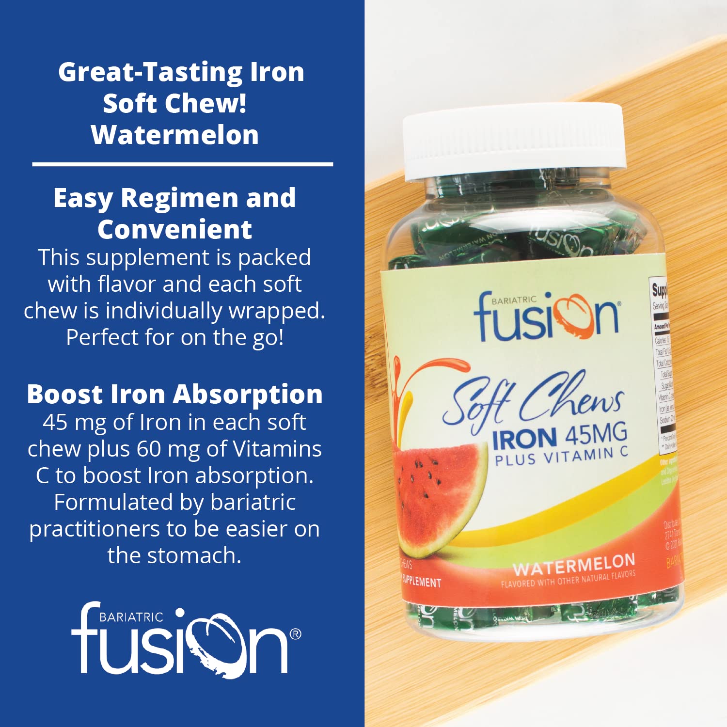 Foto 5 pulgar | Suplemento De Hierro Bariatric Fusion Iron Soft Chew, 45 Mg, 60 Unidades - Venta Internacional.
