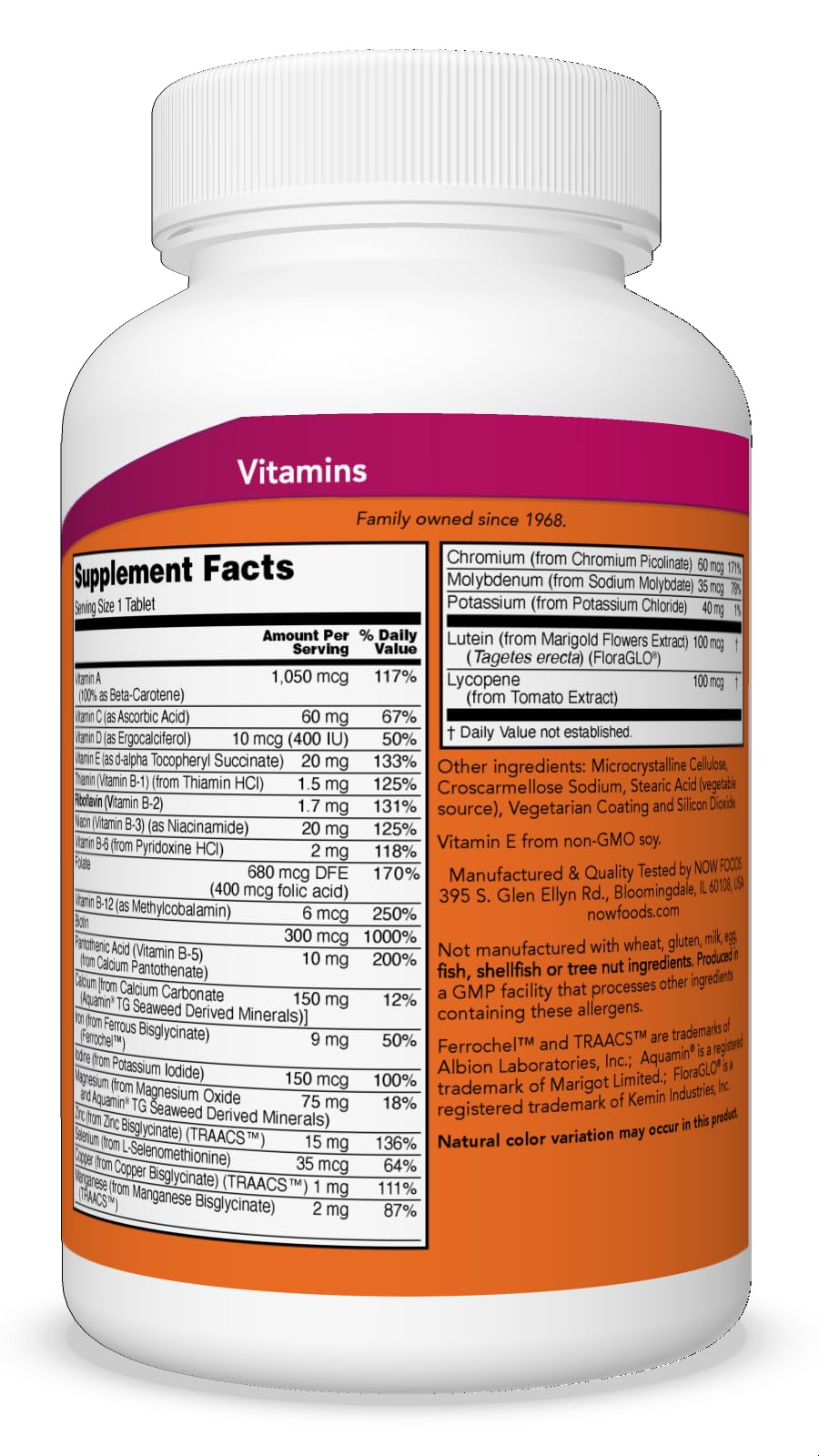 Foto 3 pulgar | Suplementos Diarios Vits™ De Now Foods, 250 Comprimidos Con Luteína Y Luteína - Venta Internacional.