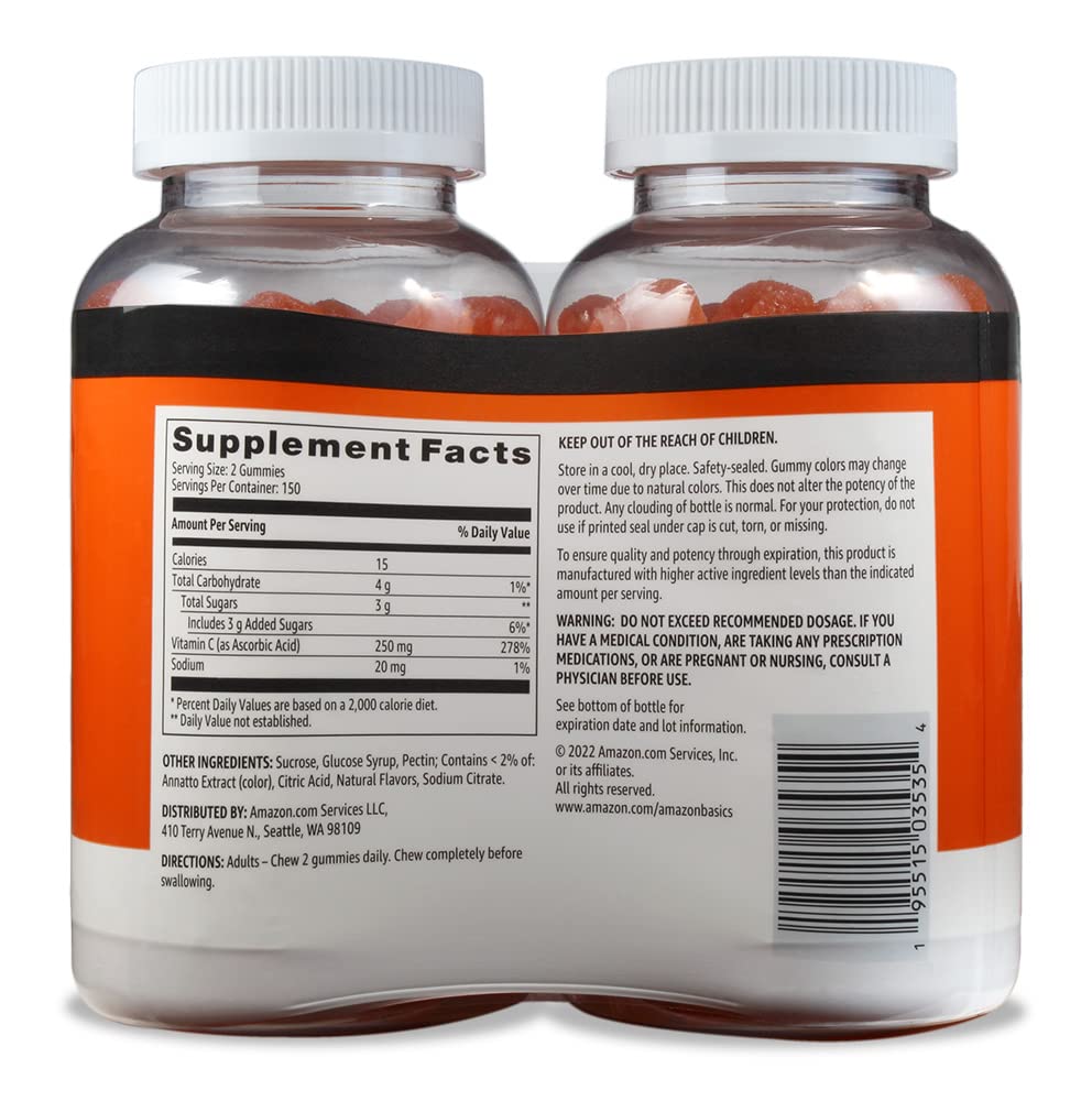 Foto 3 pulgar | Gomitas De Vitamina C Amazon Basics 250 Mg, Naranja 300 Unidades - Venta Internacional.