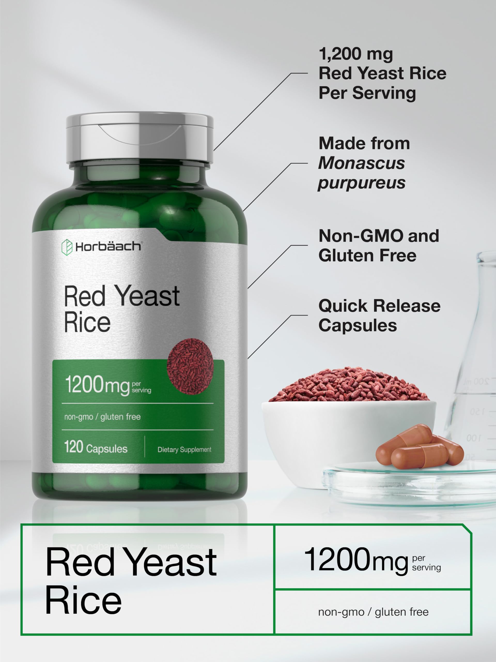 Foto 5 pulgar | Suplemento Horbäach De Arroz De Levadura Roja 1200 Mg 120 Cápsulas - Venta Internacional.