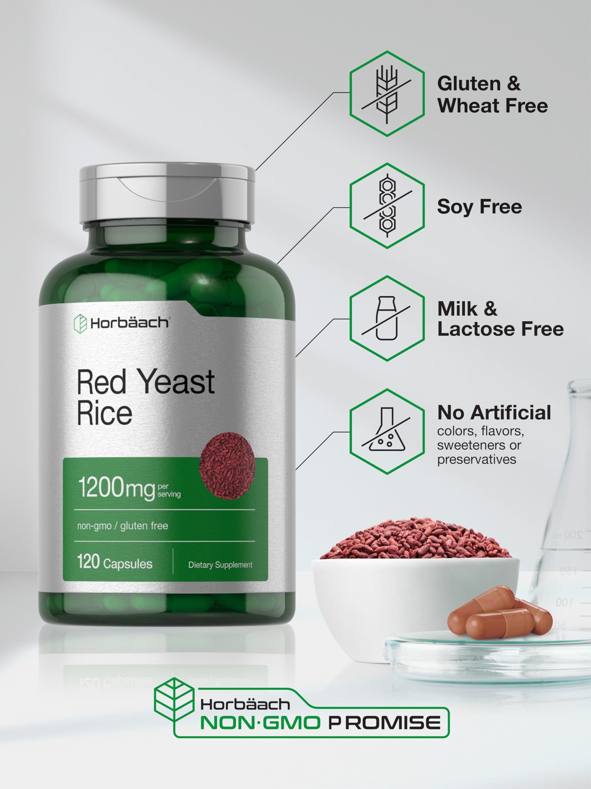 Foto 5 | Suplemento Horbäach De Arroz De Levadura Roja 1200 Mg 120 Cápsulas - Venta Internacional.