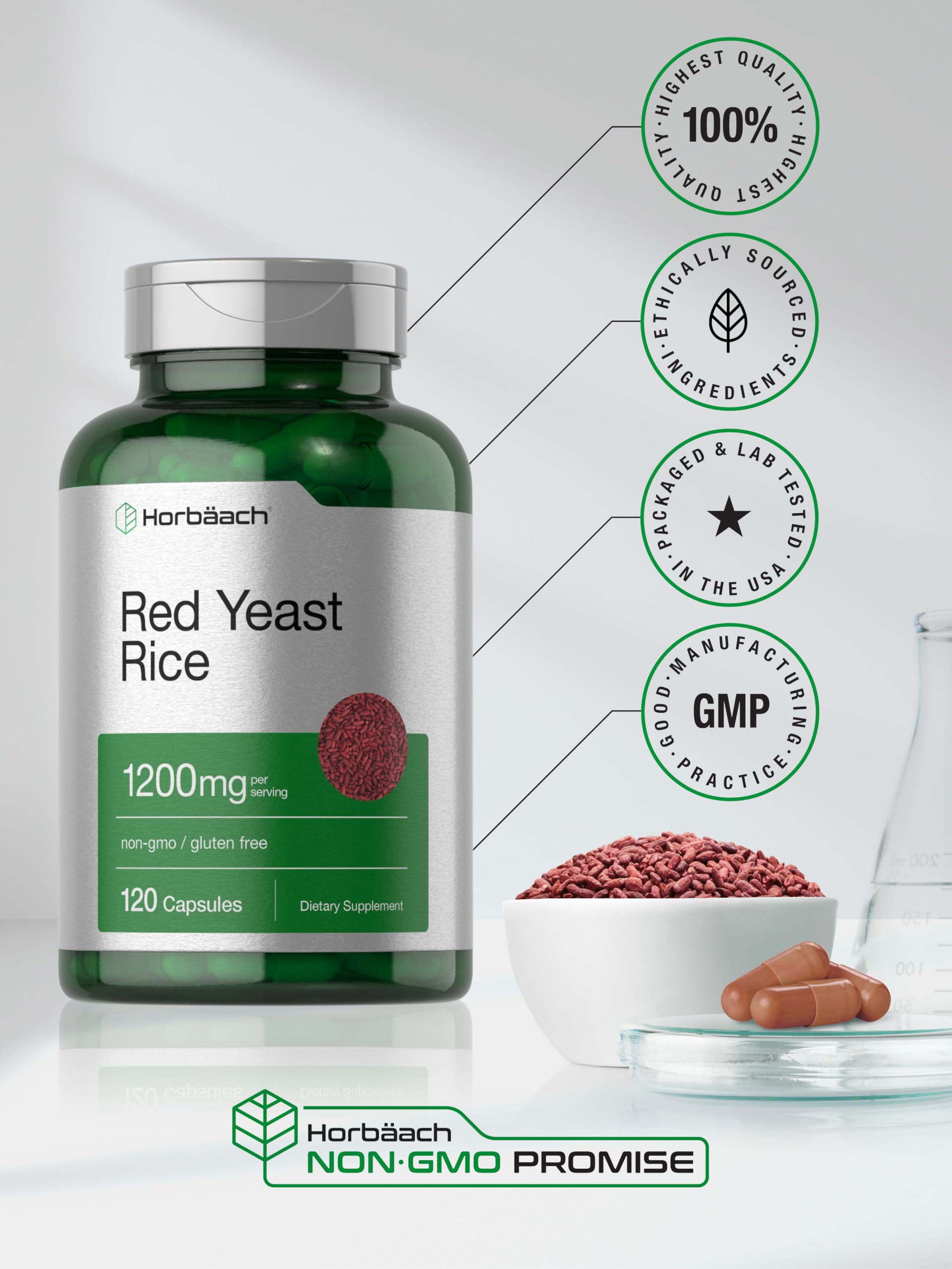 Foto 7 pulgar | Suplemento Horbäach De Arroz De Levadura Roja 1200 Mg 120 Cápsulas - Venta Internacional.