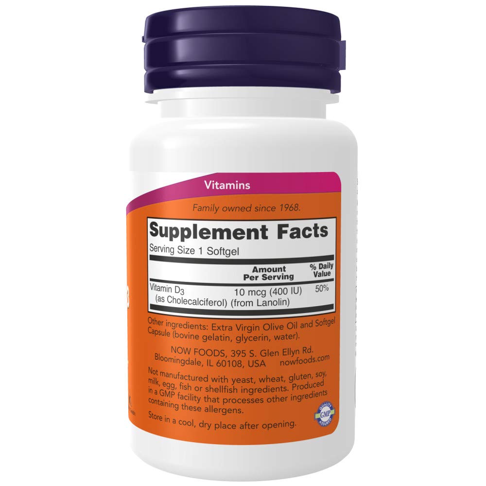 Foto 3 pulgar | Suplemento Vitamina D-3 de Now Foods 400 Ui 180 Cápsulas - Venta Internacional
