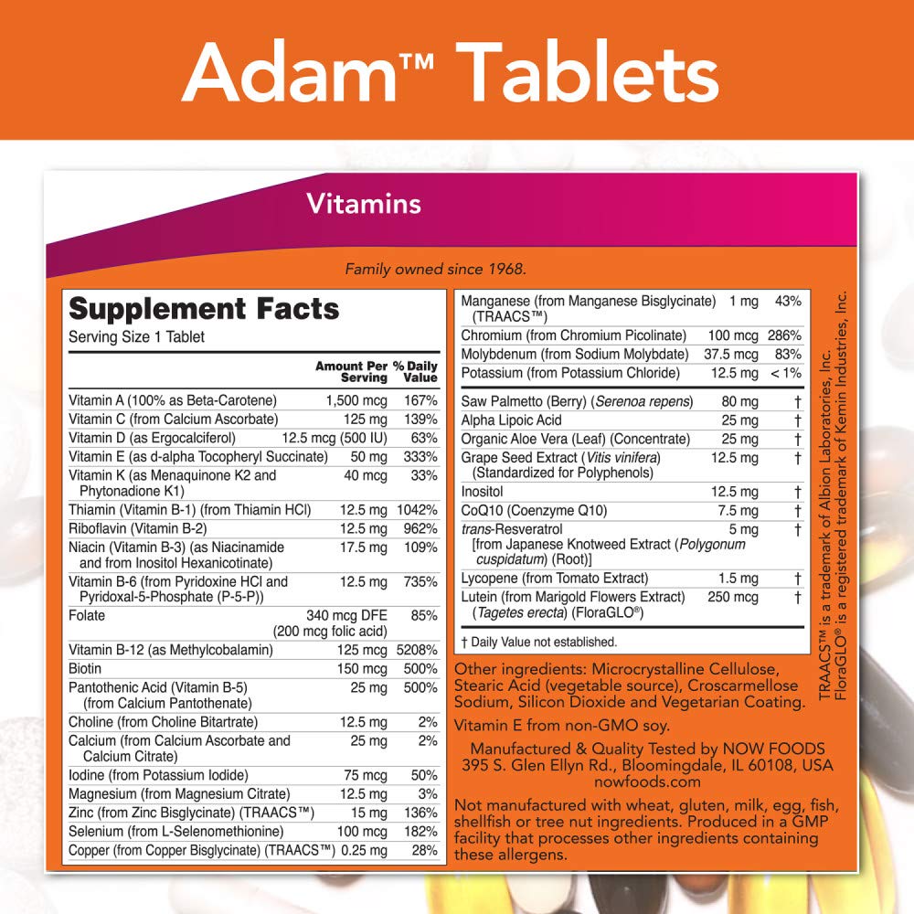 Foto 3 pulgar | Suplemento De Vitamina Múltiple Adam De Now Foods Para Hombres, 120 Comprimidos - Venta Internacional.