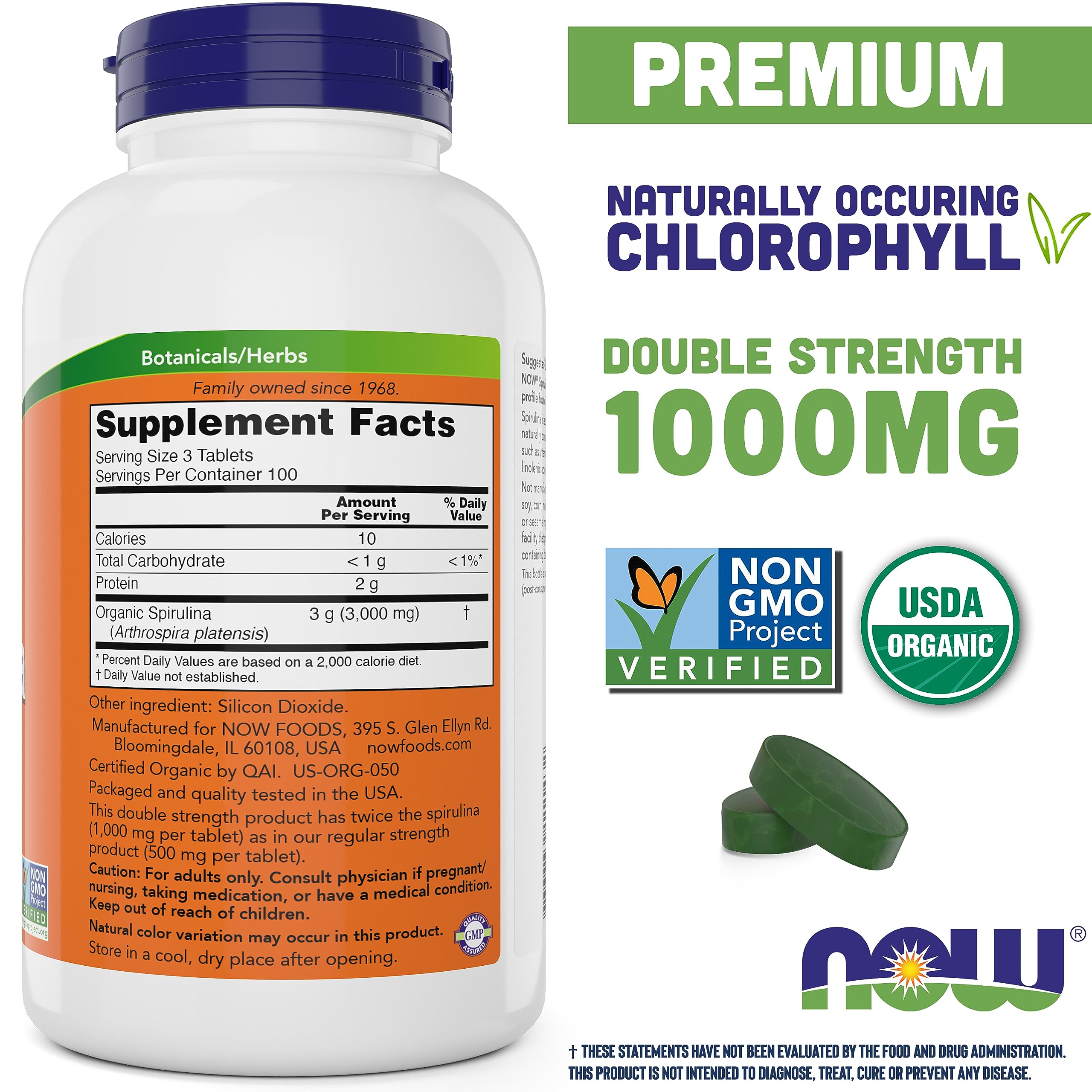 Foto 3 pulgar | Suplemento Now Foods, Tabletas De Espirulina Orgánica De 1000 Mg X600 - Venta Internacional.