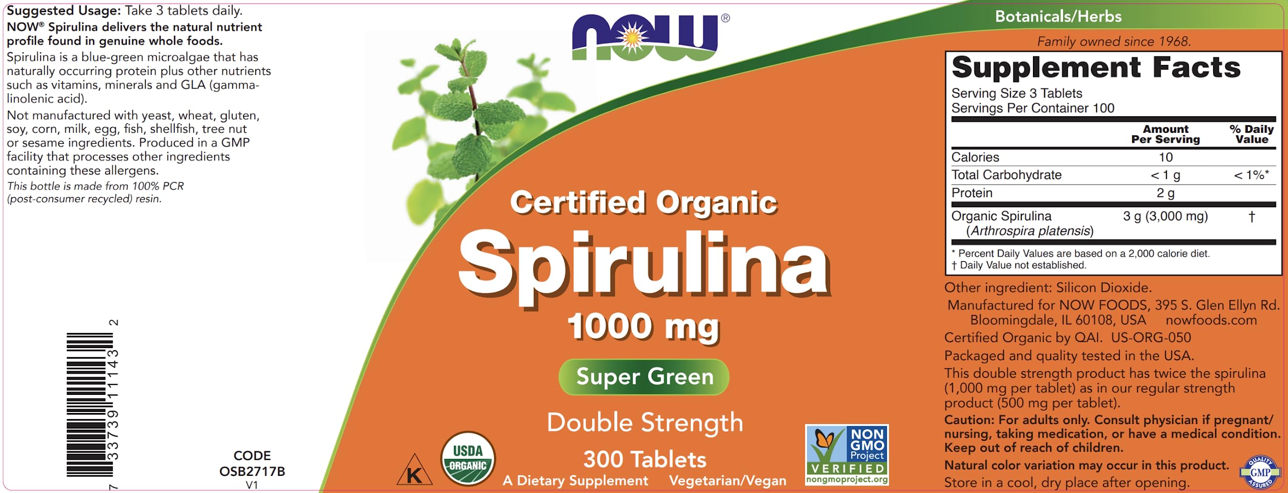 Foto 7 pulgar | Suplemento Now Foods, Tabletas De Espirulina Orgánica De 1000 Mg X600 - Venta Internacional.