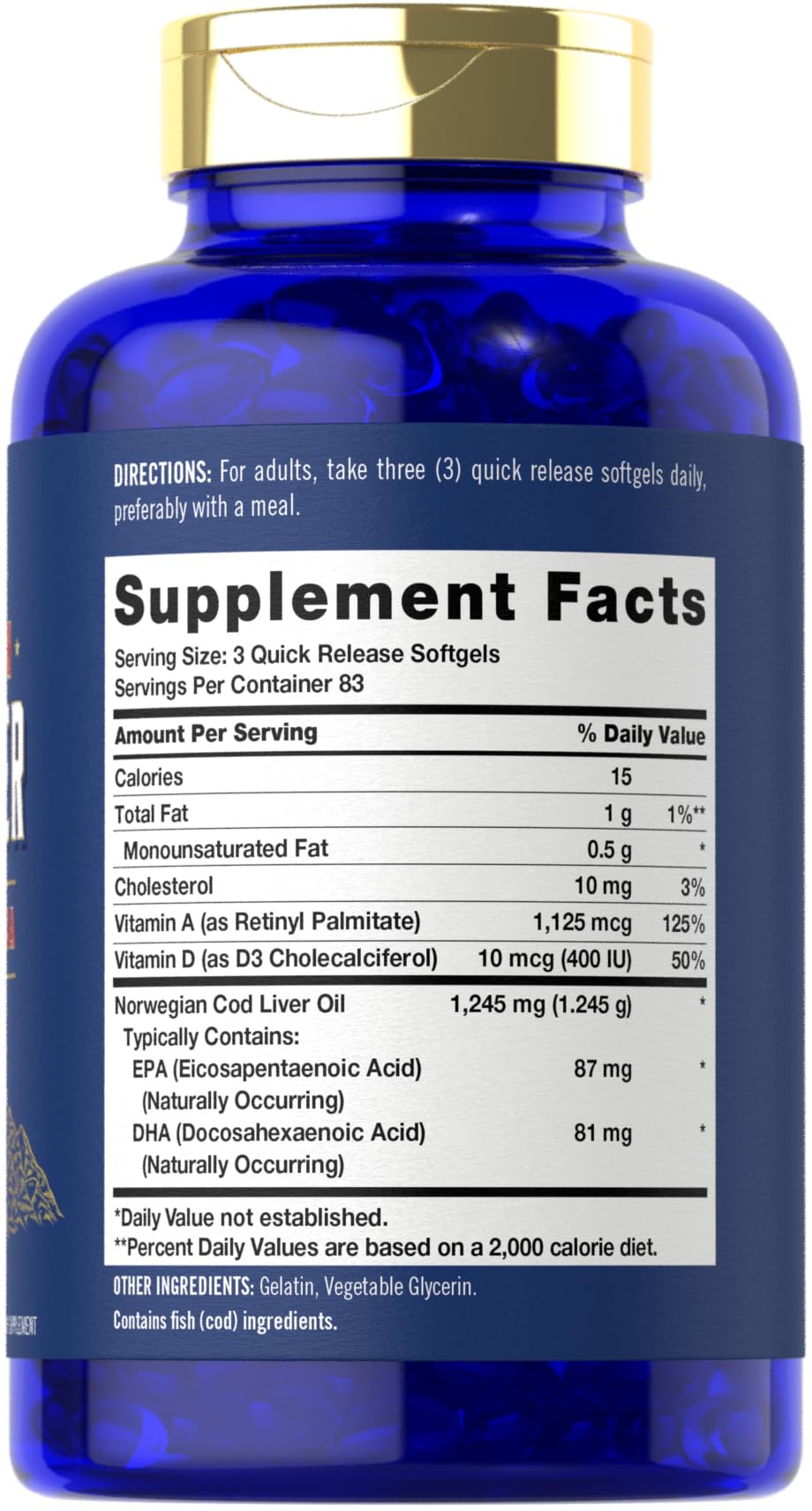 Foto 3 pulgar | Suplemento: Cápsulas Blandas De Aceite De Hígado De Bacalao Carlyle, 1245 Mg, 250 Unidades - Venta Internacional.