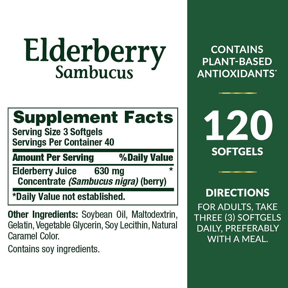 Foto 3 pulgar | Suplemento Nature's Bounty Sambucus Saúco 630 Mg 120 Sodas - Venta Internacional.