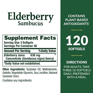Foto 2 | Suplemento Nature's Bounty Sambucus Saúco 630 Mg 120 Sodas - Venta Internacional.