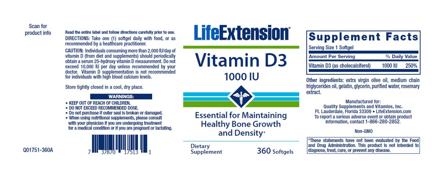 Foto 4 pulgar | Suplemento Life Extension De Vitamina D3, 25 Mcg (1000 Ui) X 500 Sof - Venta Internacional.