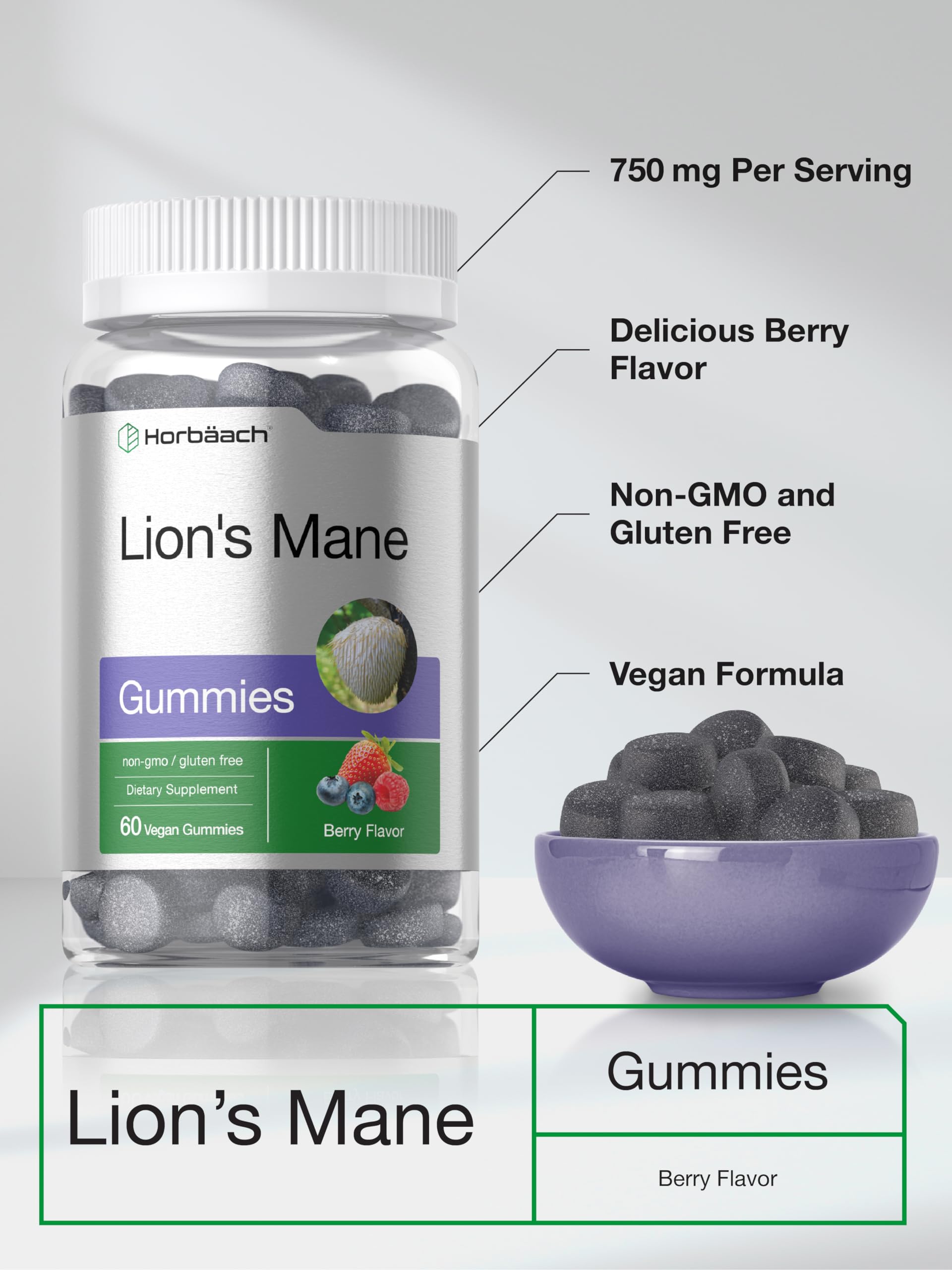 Foto 4 | Suplemento Horbäach Lion's Mane 60 Gomitas Veganas 750 Mg - Venta Internacional.