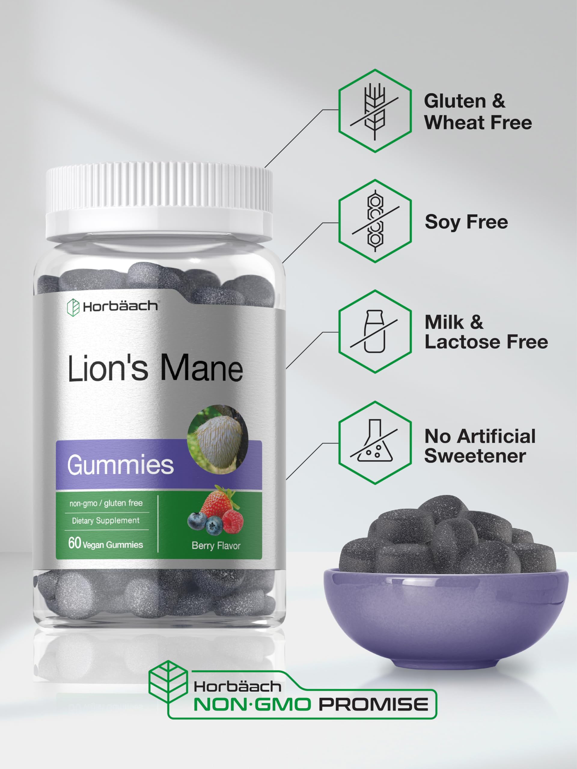 Foto 6 pulgar | Suplemento Horbäach Lion's Mane 60 Gomitas Veganas 750 Mg - Venta Internacional.