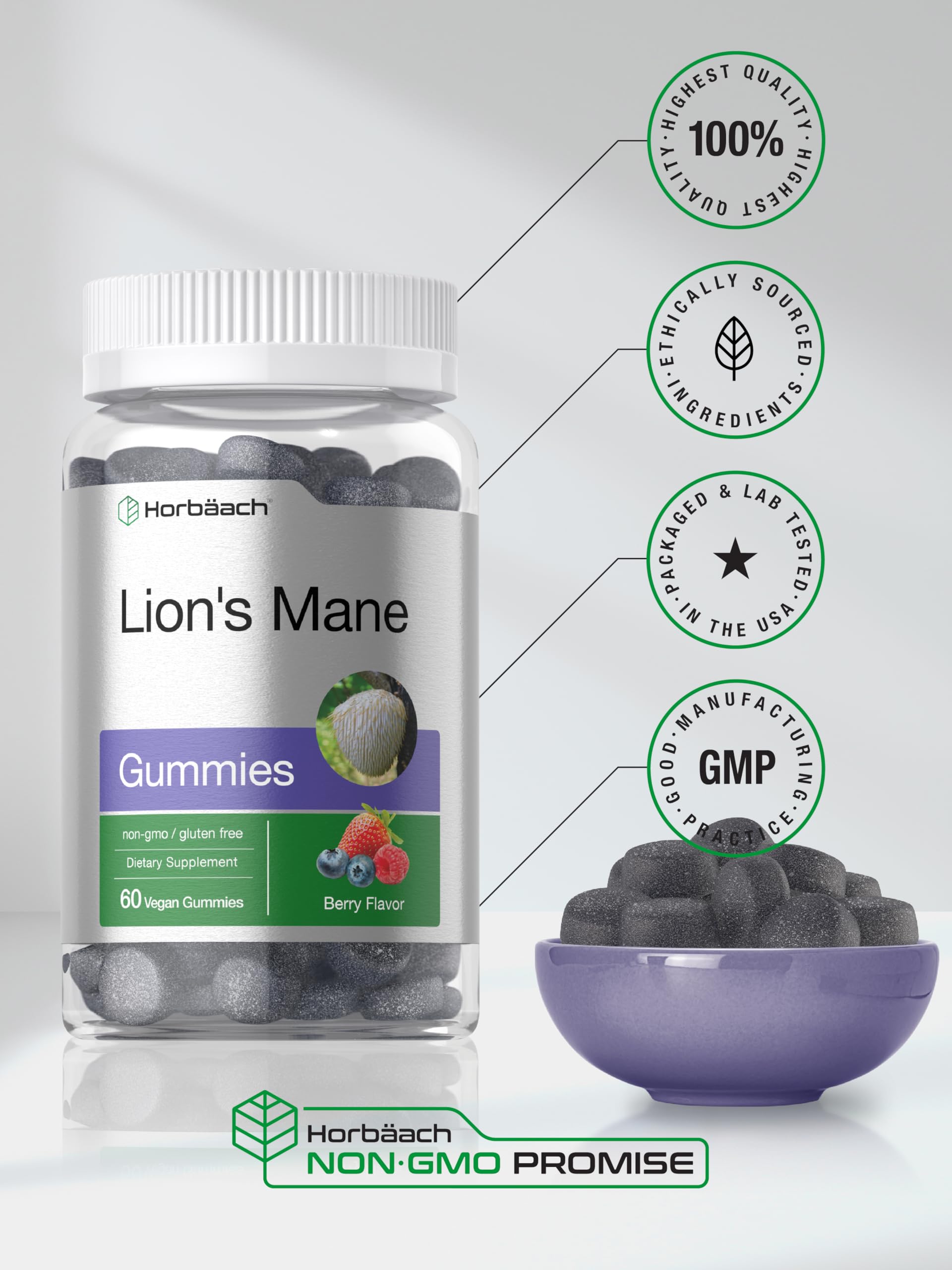 Foto 7 pulgar | Suplemento Horbäach Lion's Mane 60 Gomitas Veganas 750 Mg - Venta Internacional.