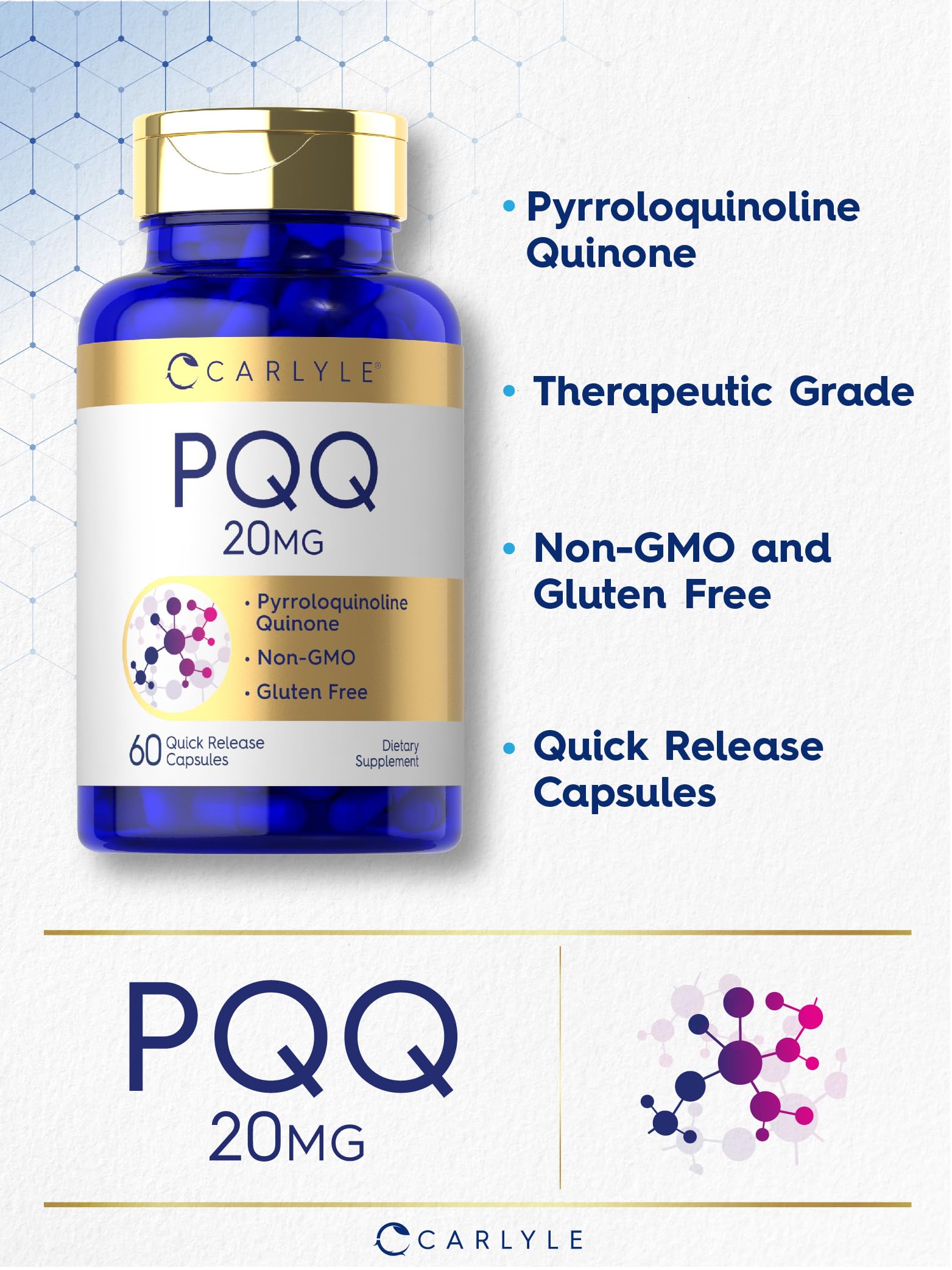 Foto 4 | Suplemento Carlyle Pqq 20 Mg 60 Cápsulas Antioxidante Sin Ogm - Venta Internacional.