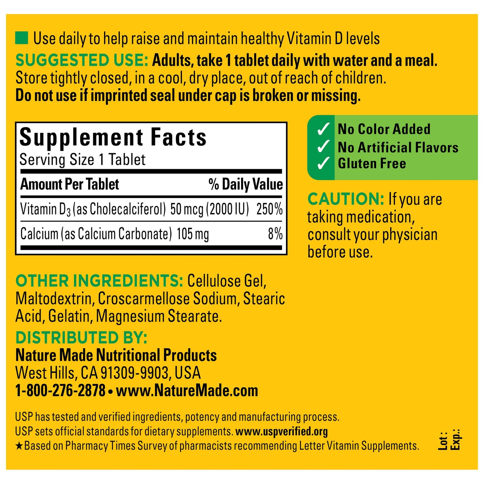 Foto 3 pulgar | Suplemento Nature Made De Vitamina D3, 2000 Ui, 400 Comprimidos - Venta Internacional.