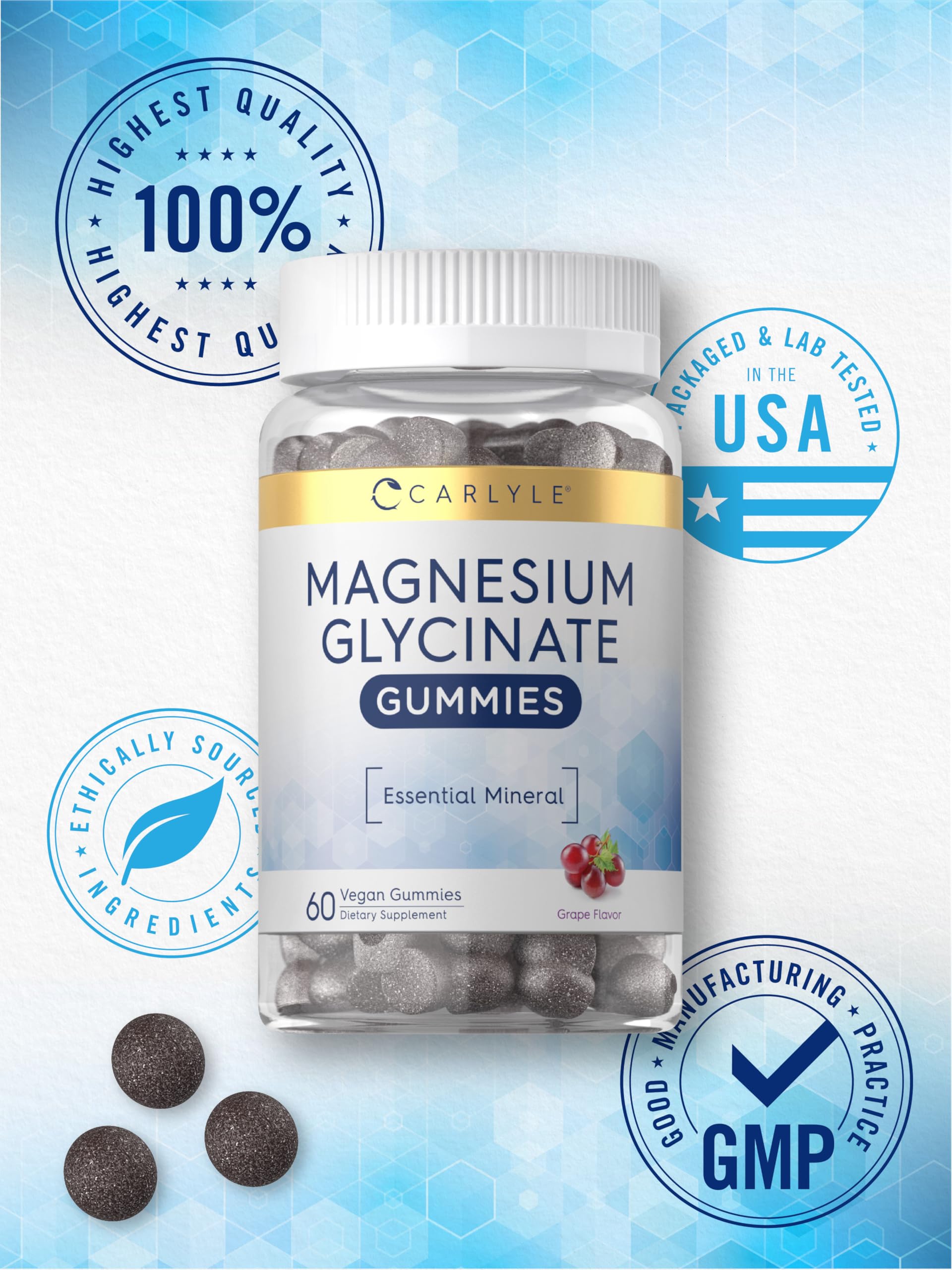 Foto 7 pulgar | Gomitas De Glicinato De Magnesio Supplement Carlyle, 60 Unidades - Venta Internacional.