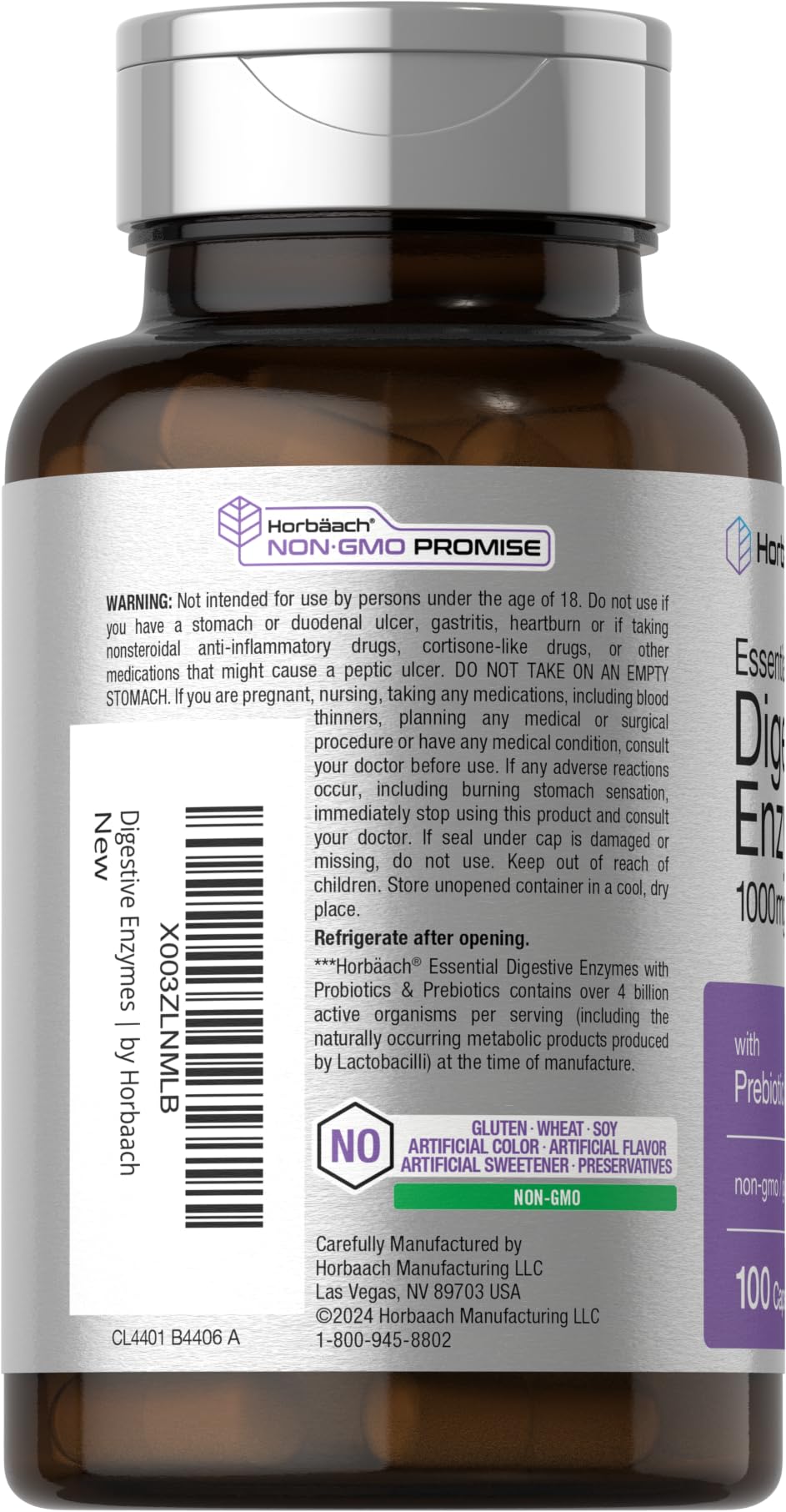 Foto 4 pulgar | Suplemento Horbäach Essential Digestive Enzymes 100 Cápsulas - Venta Internacional.