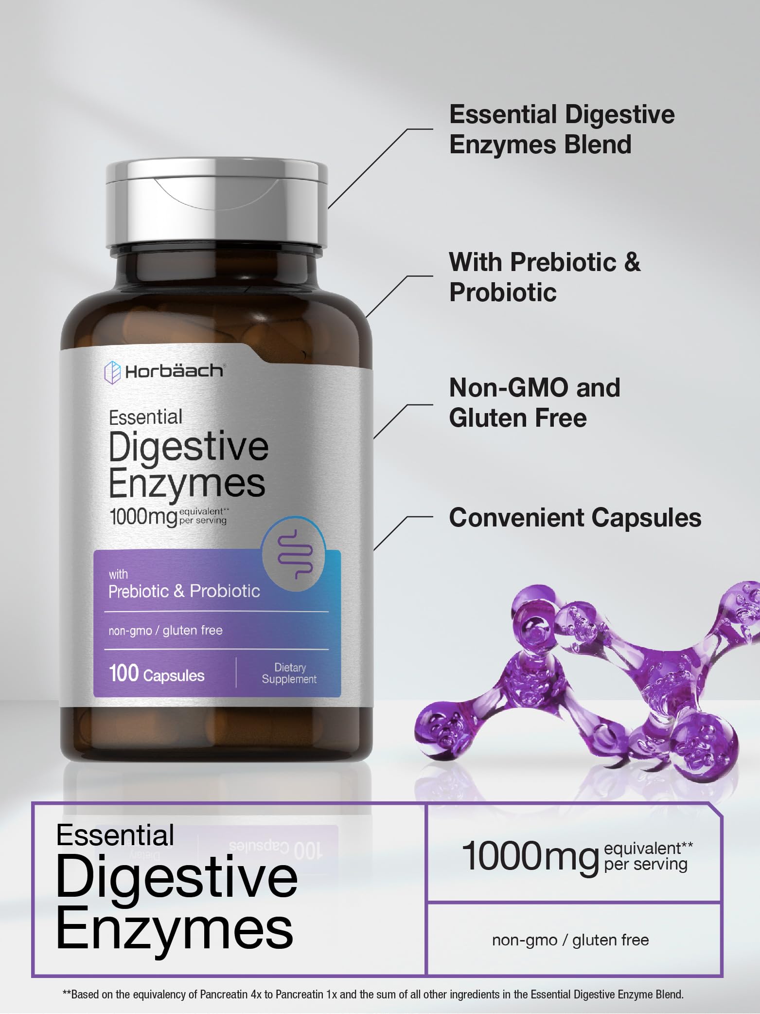 Foto 5 pulgar | Suplemento Horbäach Essential Digestive Enzymes 100 Cápsulas - Venta Internacional.