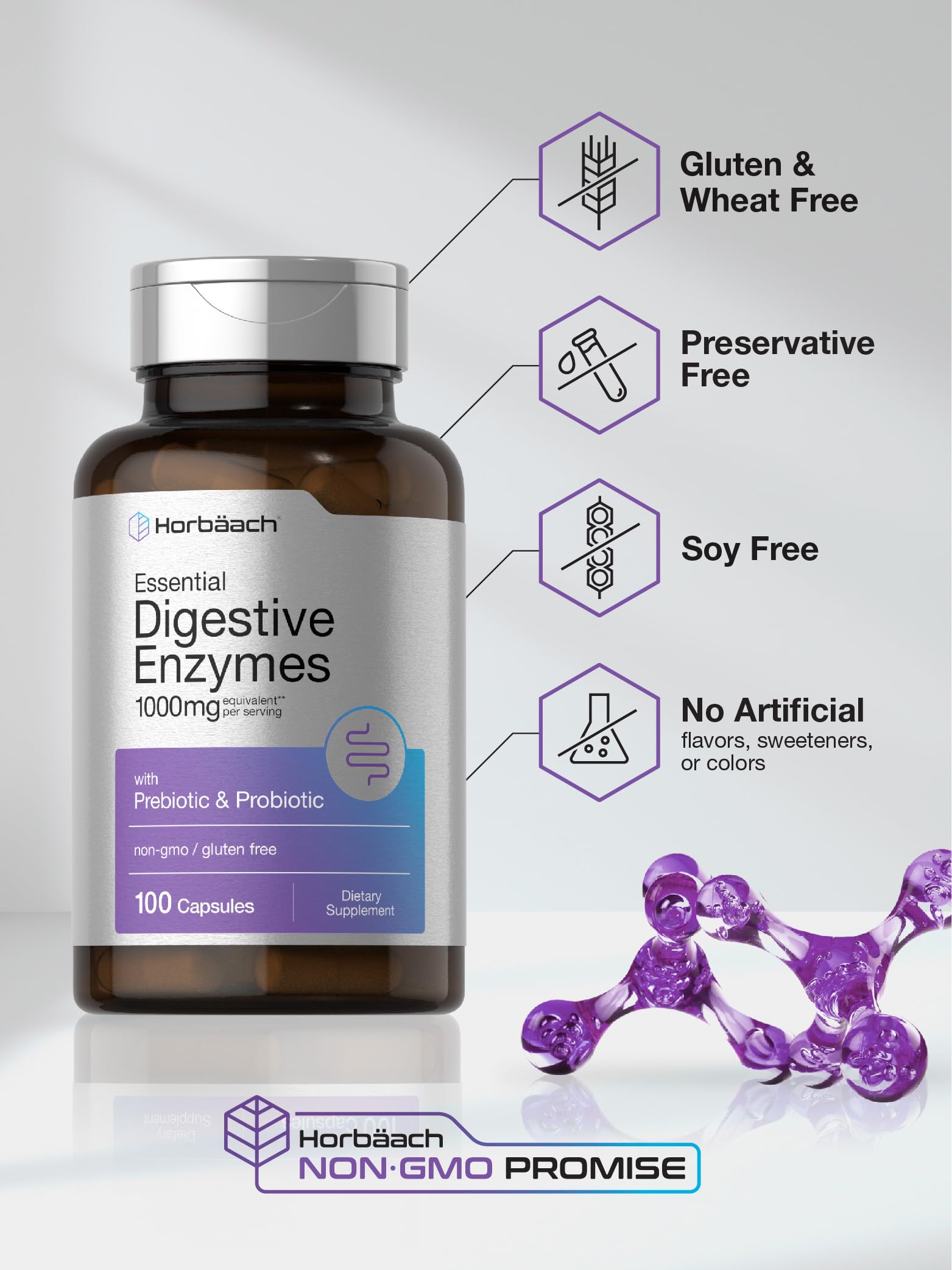Foto 5 | Suplemento Horbäach Essential Digestive Enzymes 100 Cápsulas - Venta Internacional.