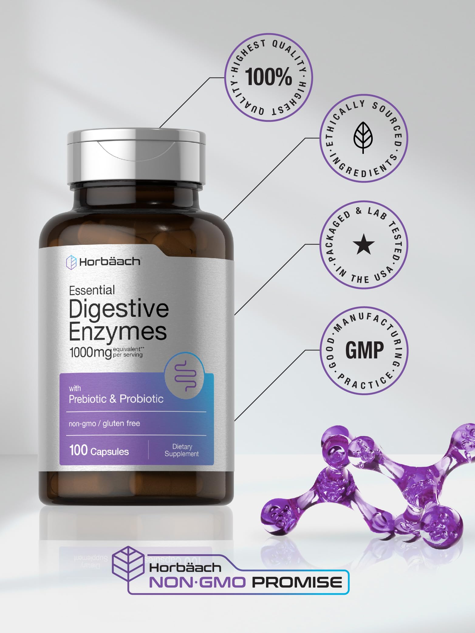 Foto 7 pulgar | Suplemento Horbäach Essential Digestive Enzymes 100 Cápsulas - Venta Internacional.