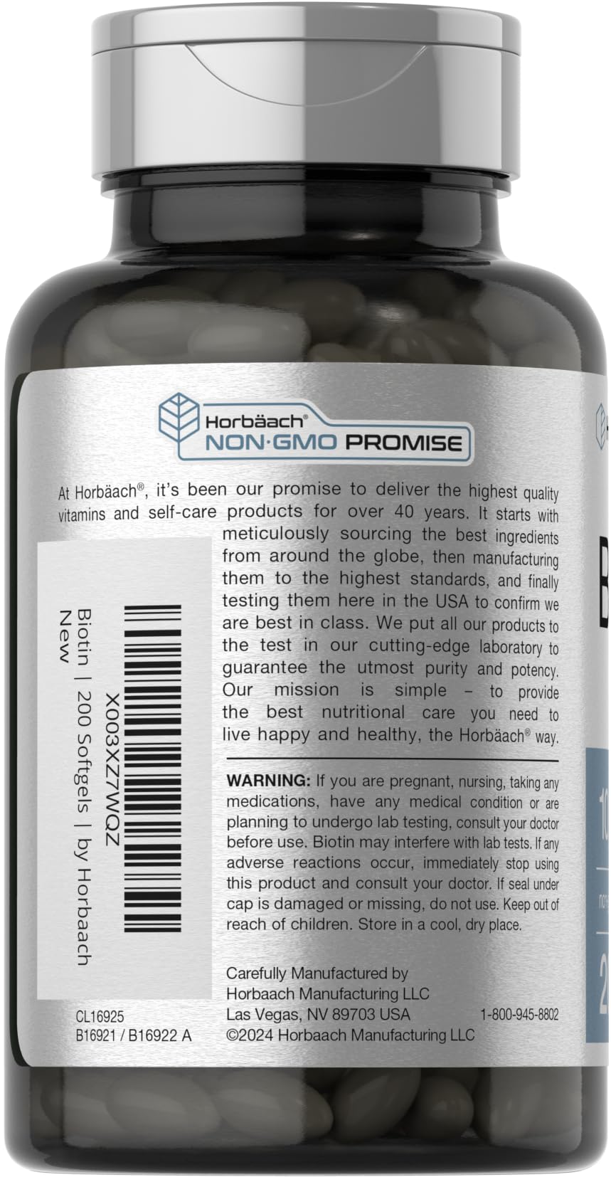 Foto 4 pulgar | Suplemento Horbaach Biotina De 10000 Mcg De Vitamina B7, 200 Cápsulas Blandas - Venta Internacional.