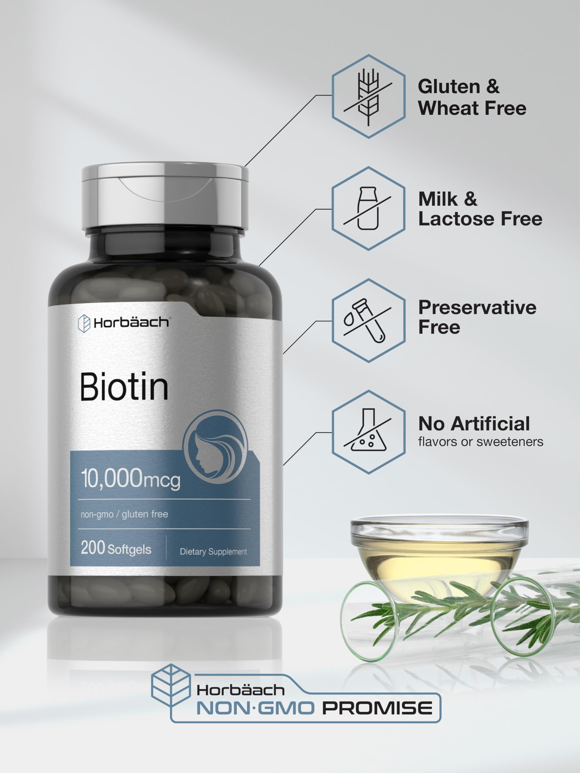 Foto 5 | Suplemento Horbaach Biotina De 10000 Mcg De Vitamina B7, 200 Cápsulas Blandas - Venta Internacional.